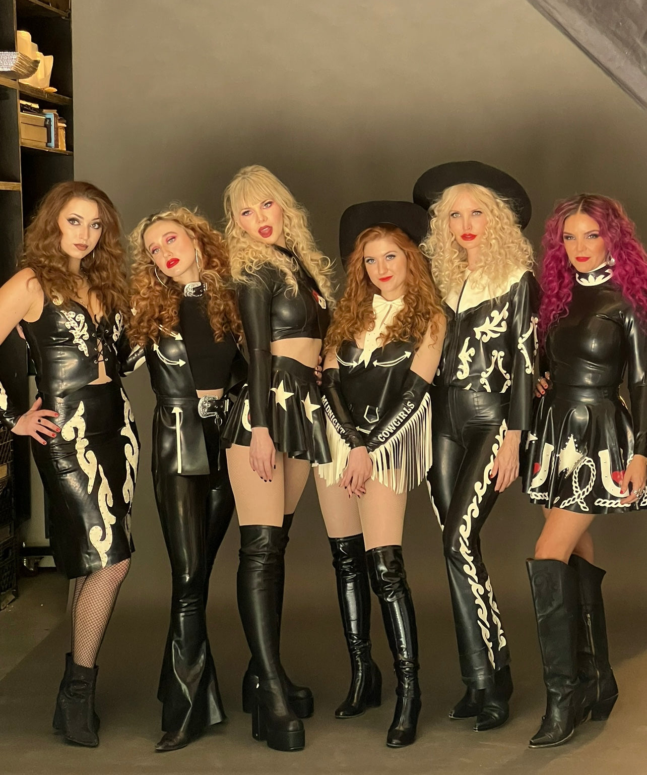 Black and white latex looks from Midnight Cowgirls Nashville, TN shoot