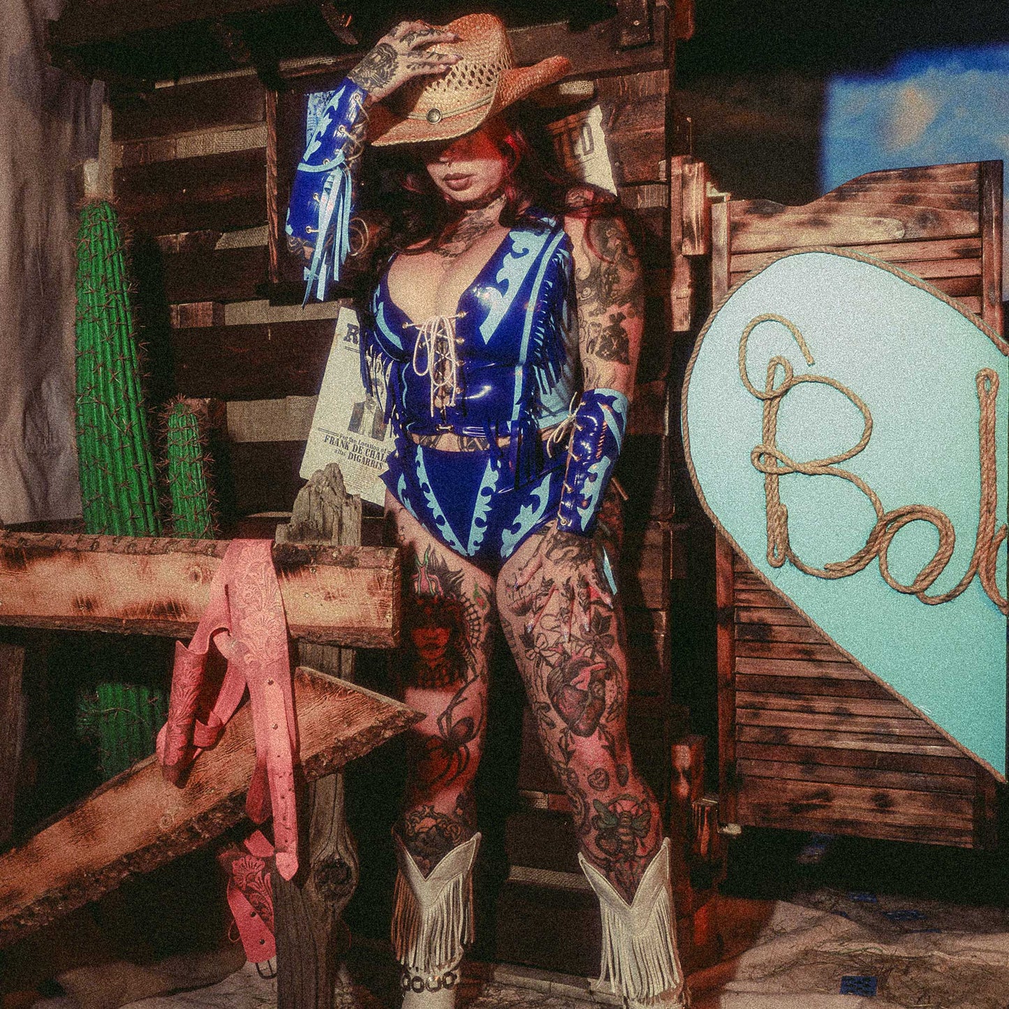 Baby's Saloon Western Cowboy Latex Lace Up Fringe Vest