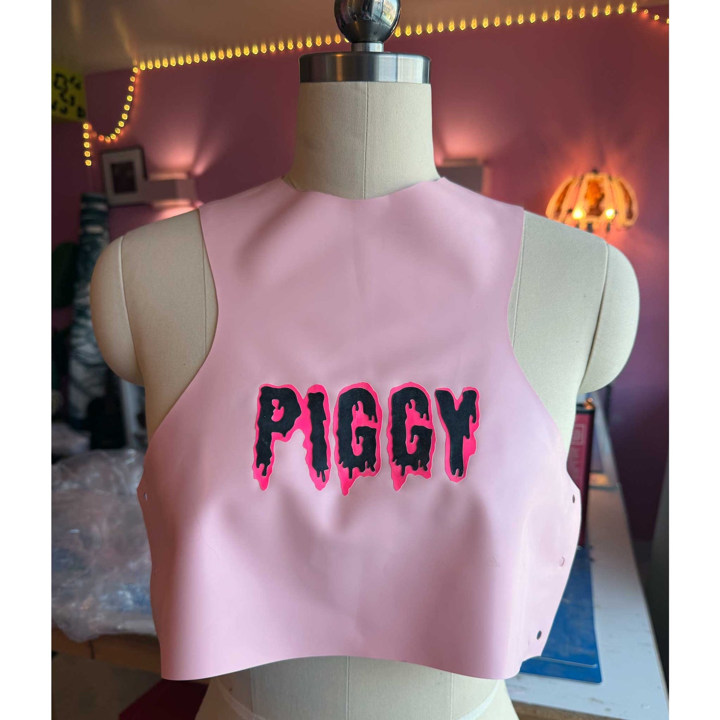 'Piggy' Baby Pink Latex Crop Top - Size M/L