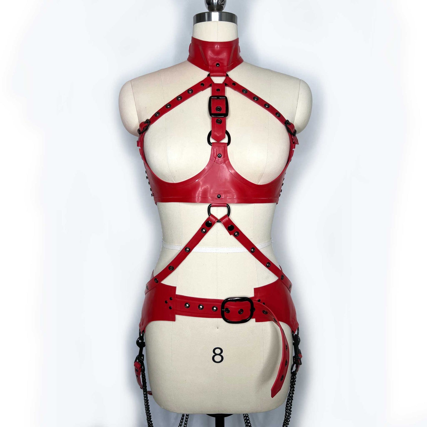 Red and Black Convertible Latex Chest Harness and Wide Latex Belt Set (Made to Order)