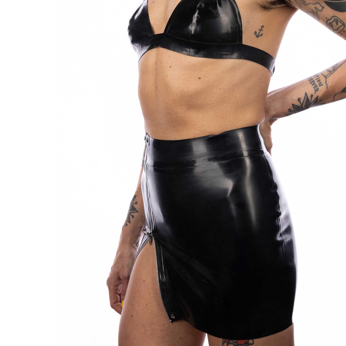Black Latex Zipper Skirt