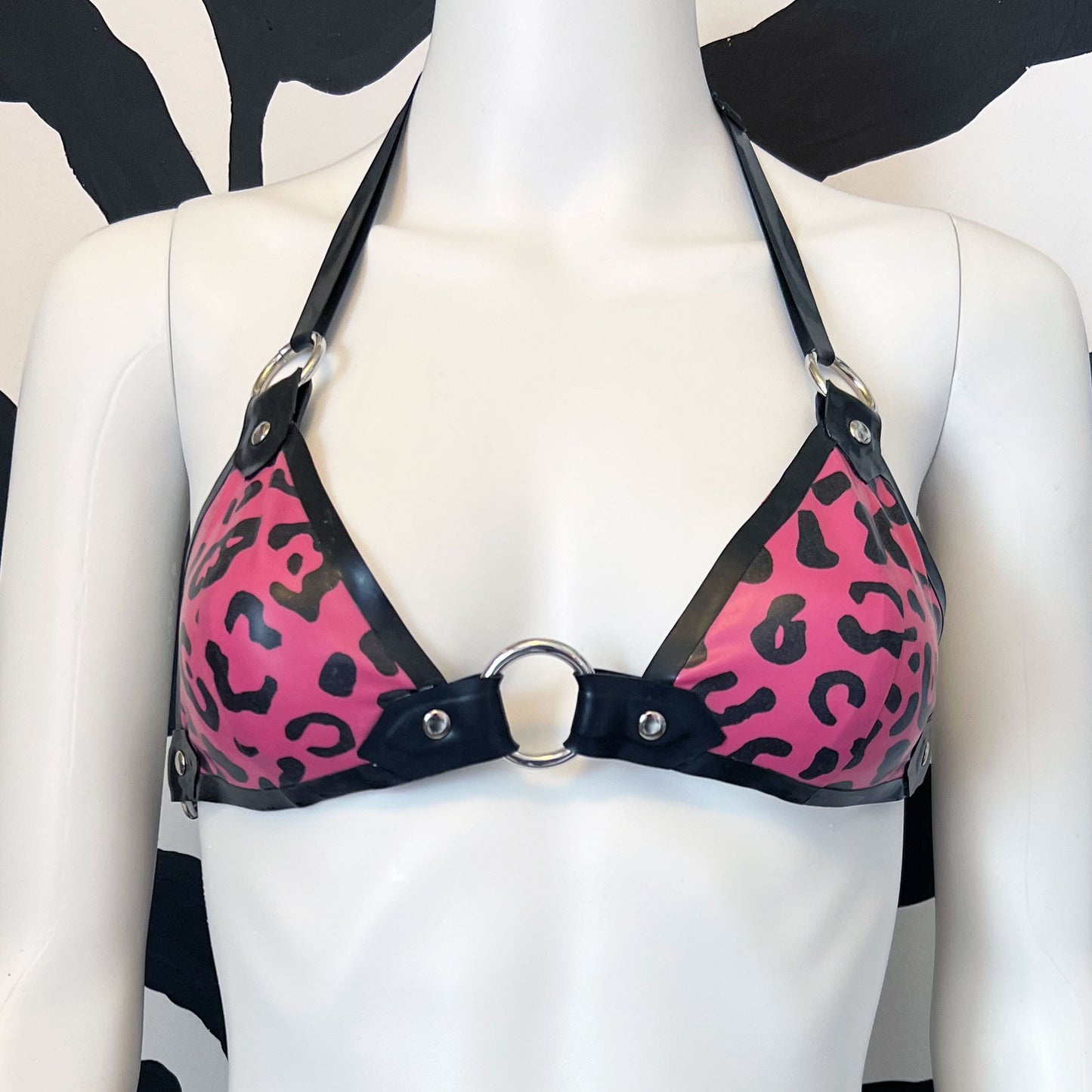 Leopard Print Latex O-Ring Bra (Made to Order)
