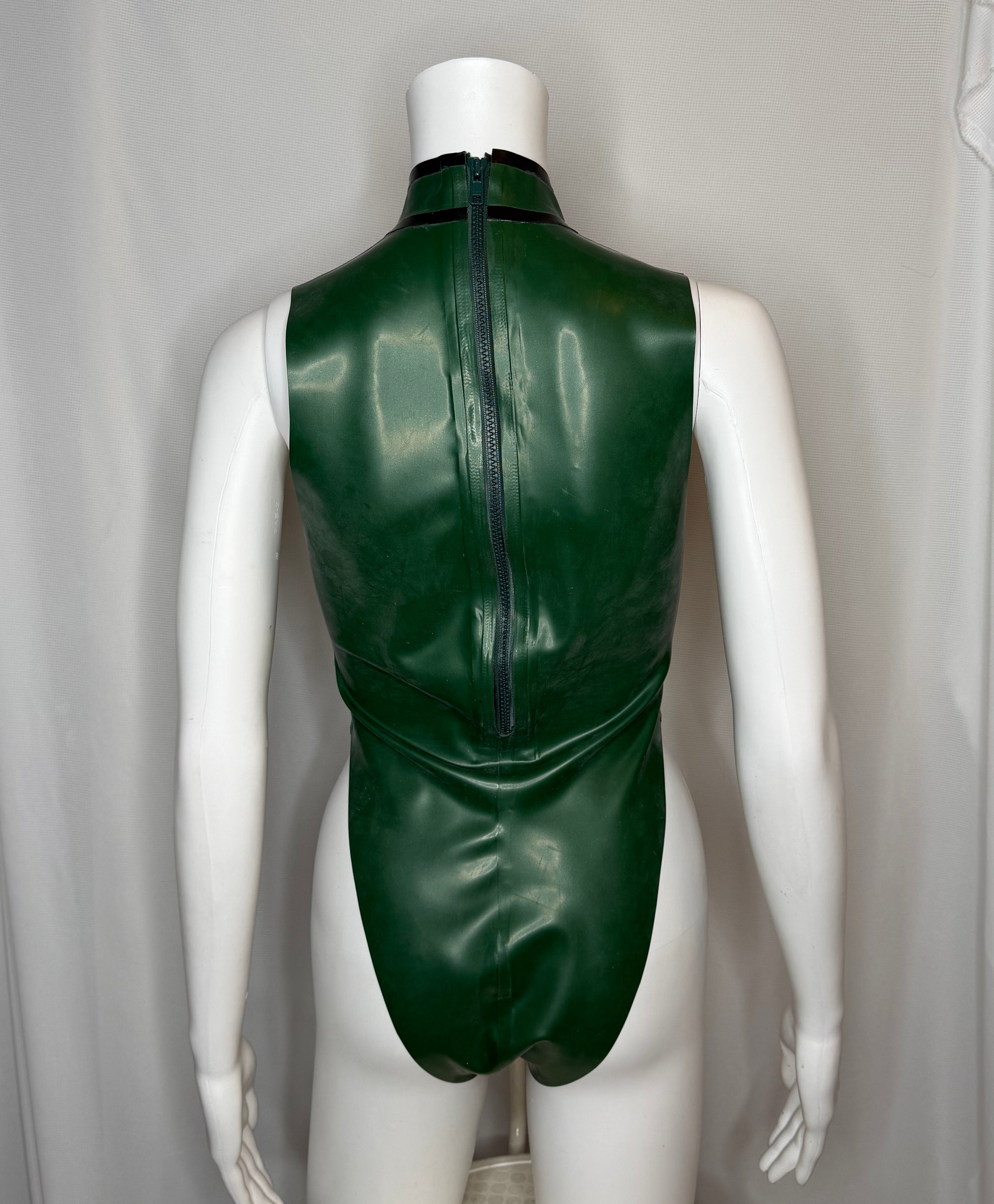 High Cut Metallic Green Latex Bodysuit - Small