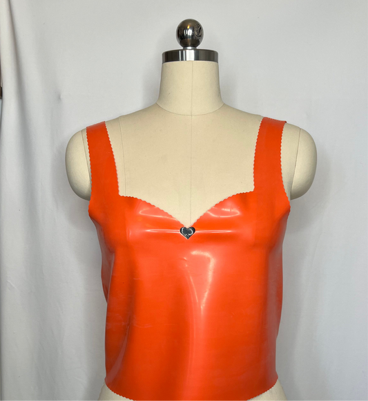 Orange Latex with Black Heart Top - READY TO SHIP