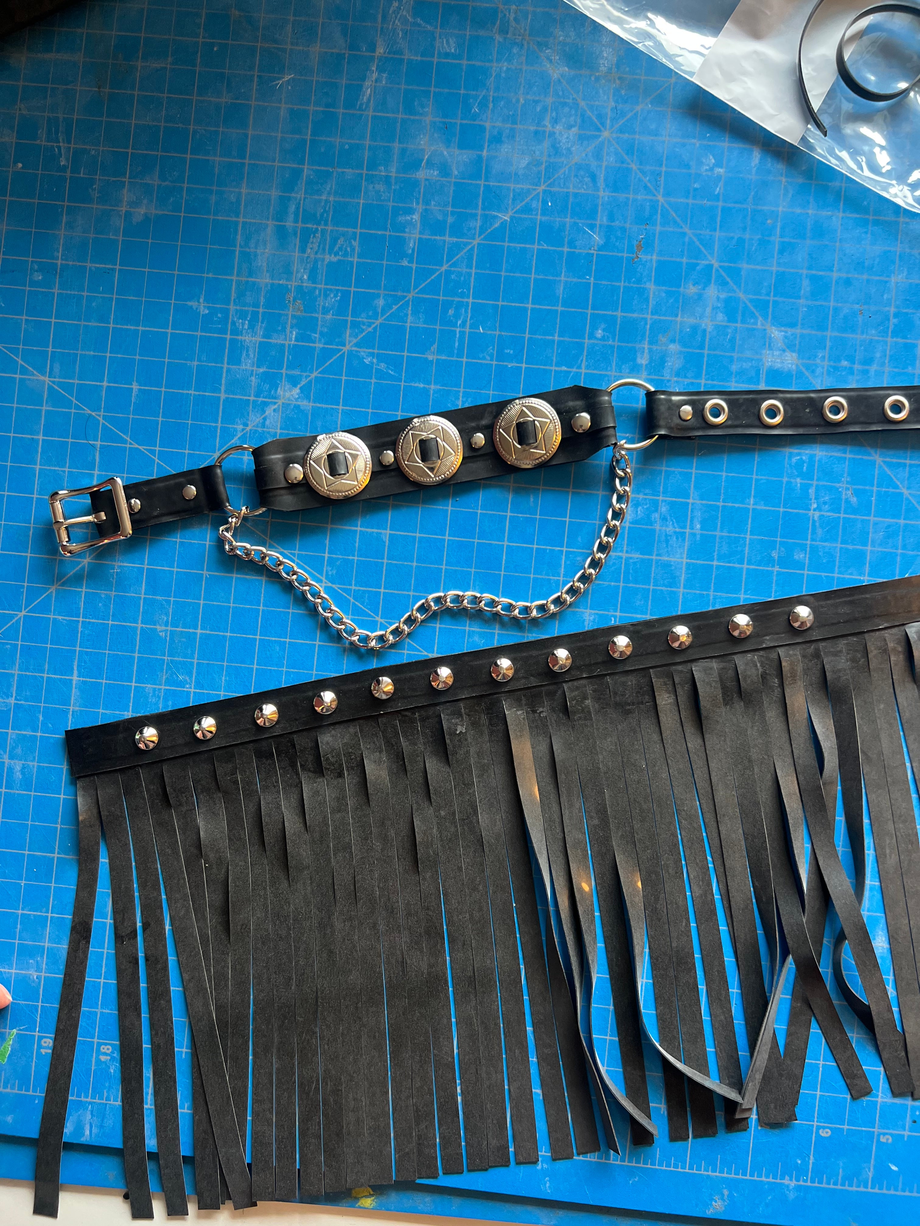 Boot Strap Latex Chain Collar with Conchos