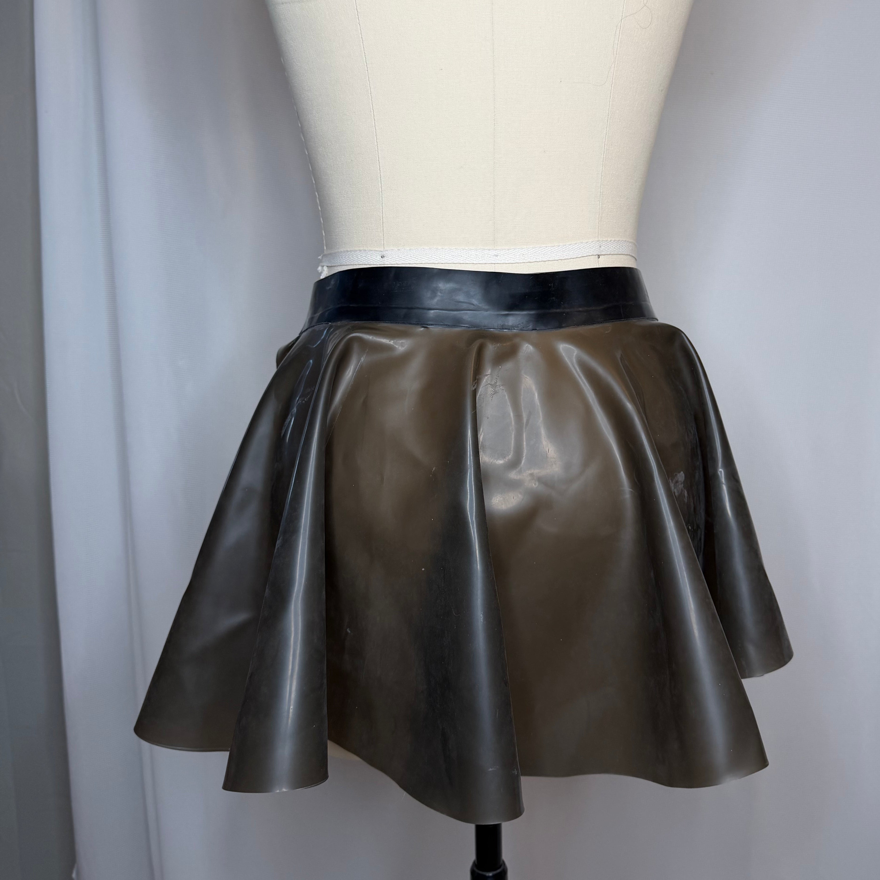 Transparent Smoke Latex Belted Skirt - Waist 38"