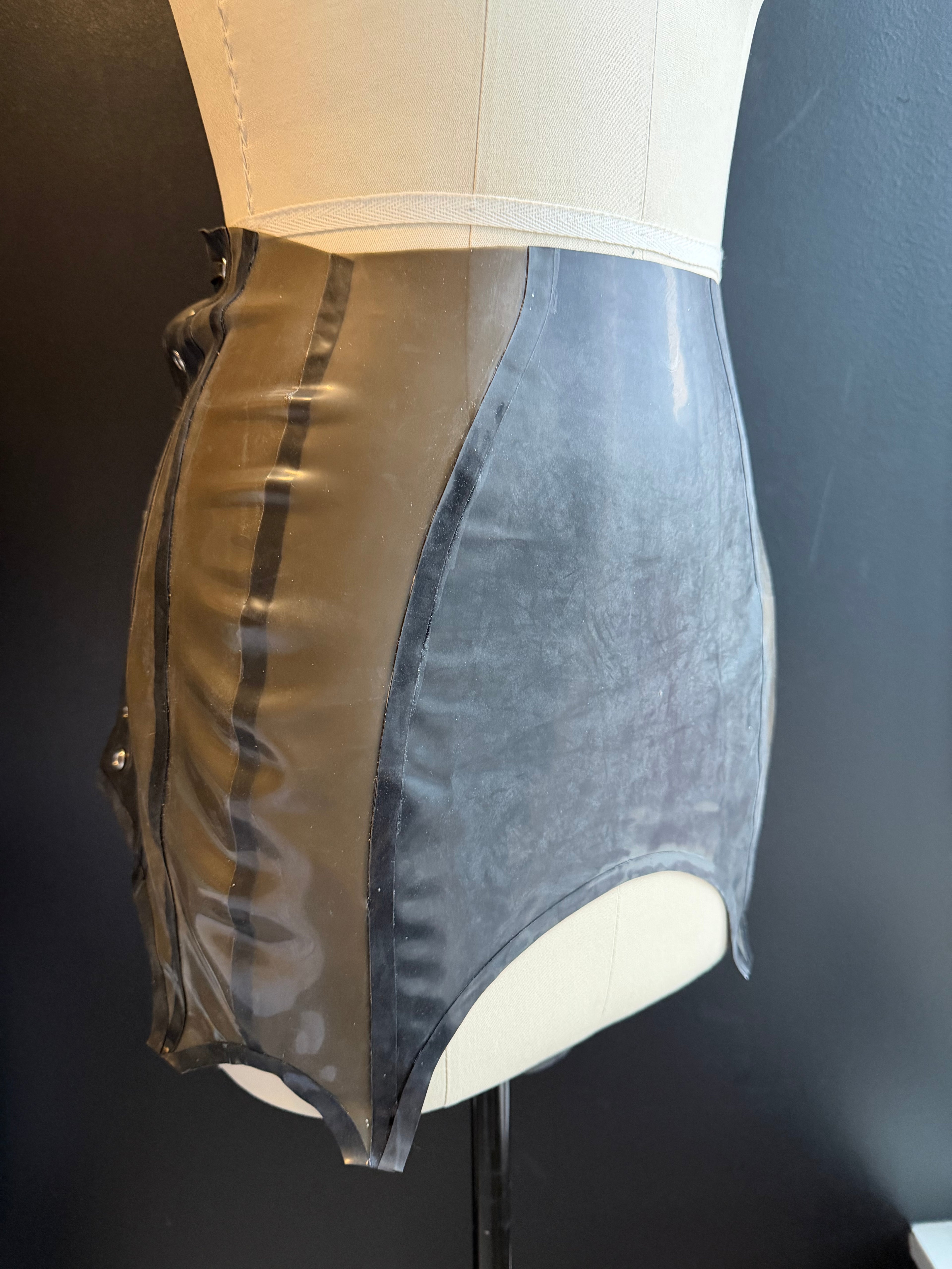 Transparent Smoke and Black Latex Lace -Up Garter Skirt - Waist 25"/26"