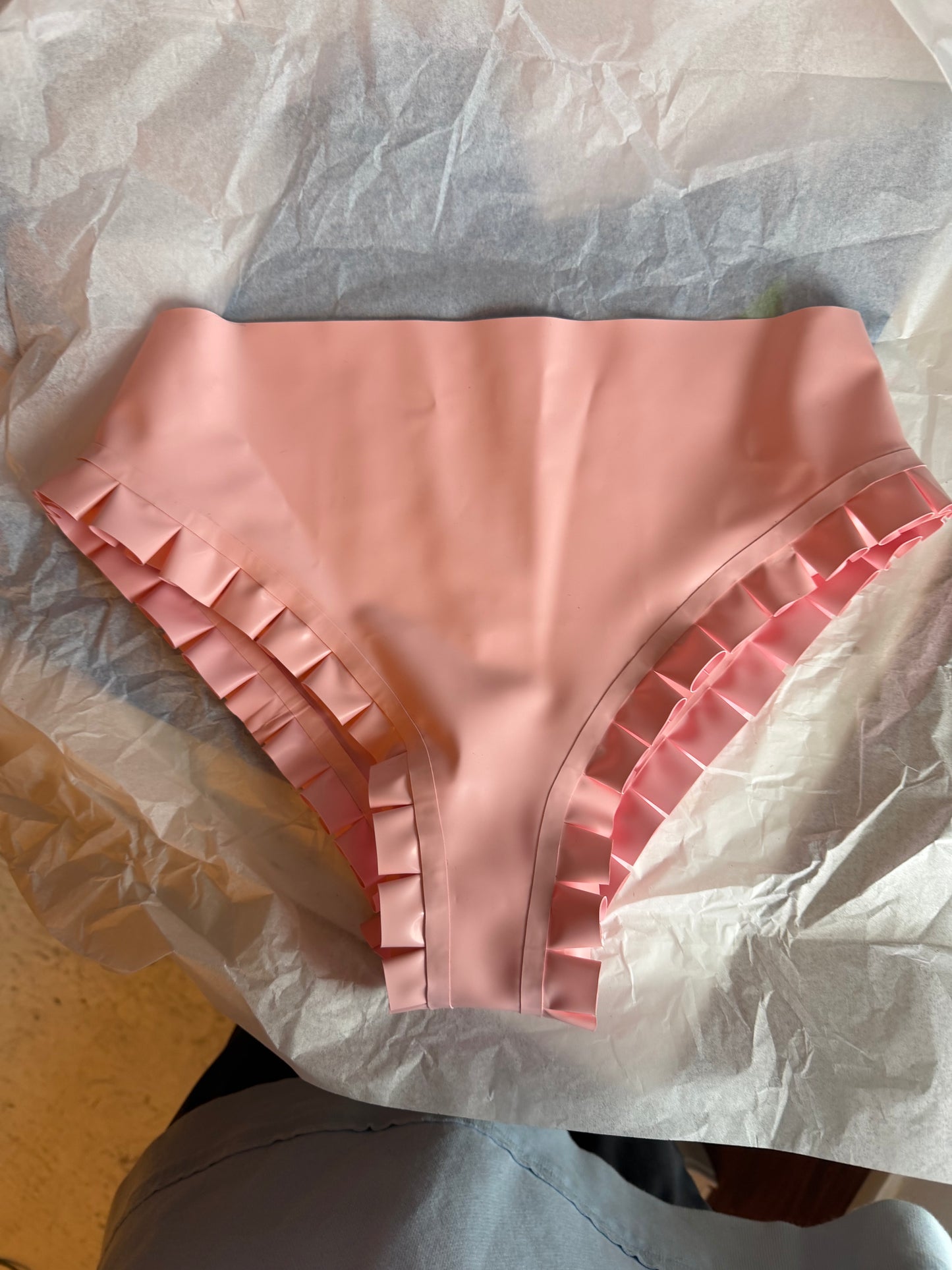 Baby Pink Latex Ruffle Bottoms - Waist 32”
