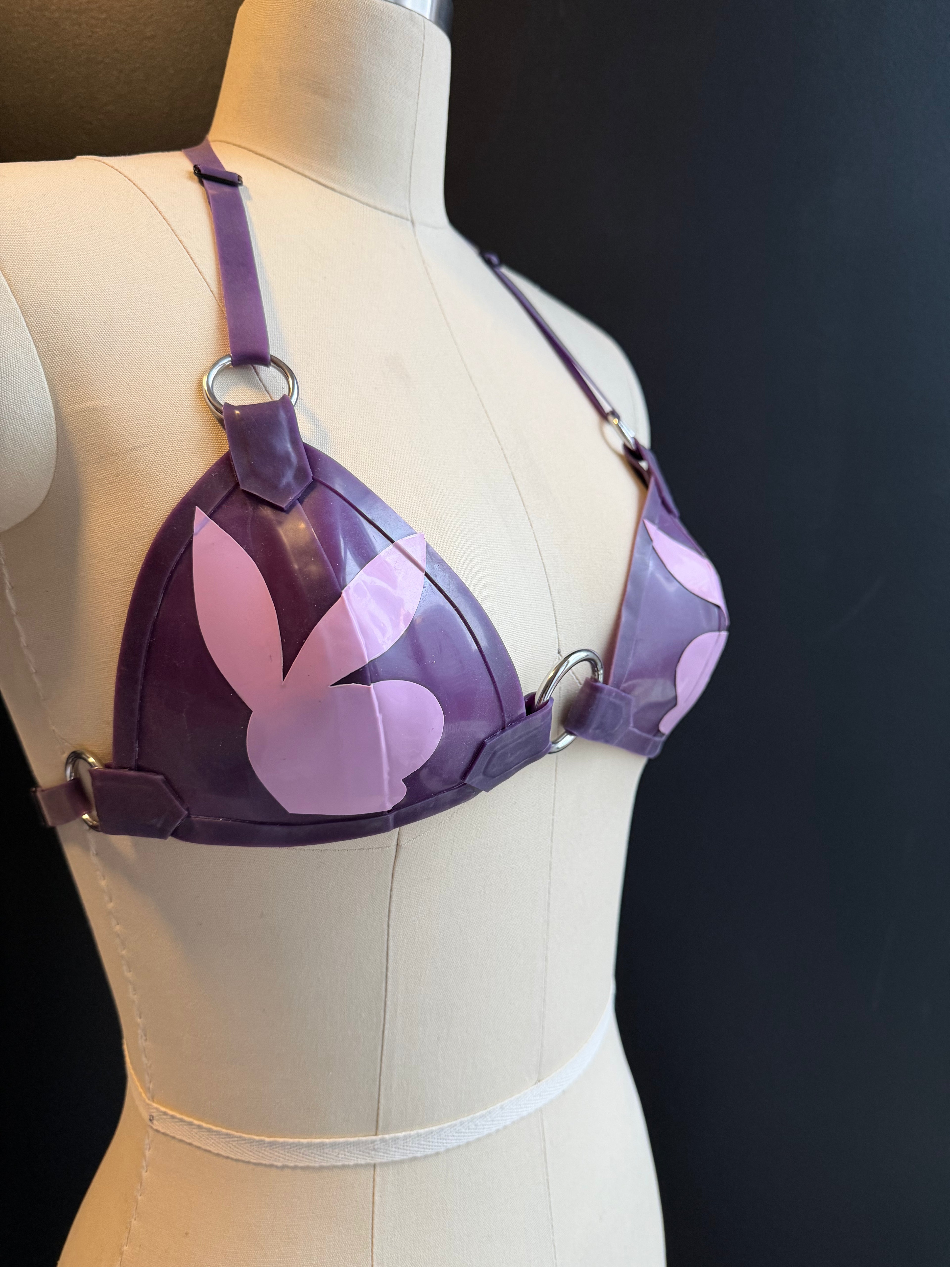 Transparent Lilac Playboy Bunny Latex Bunny Bra - Small/Medium