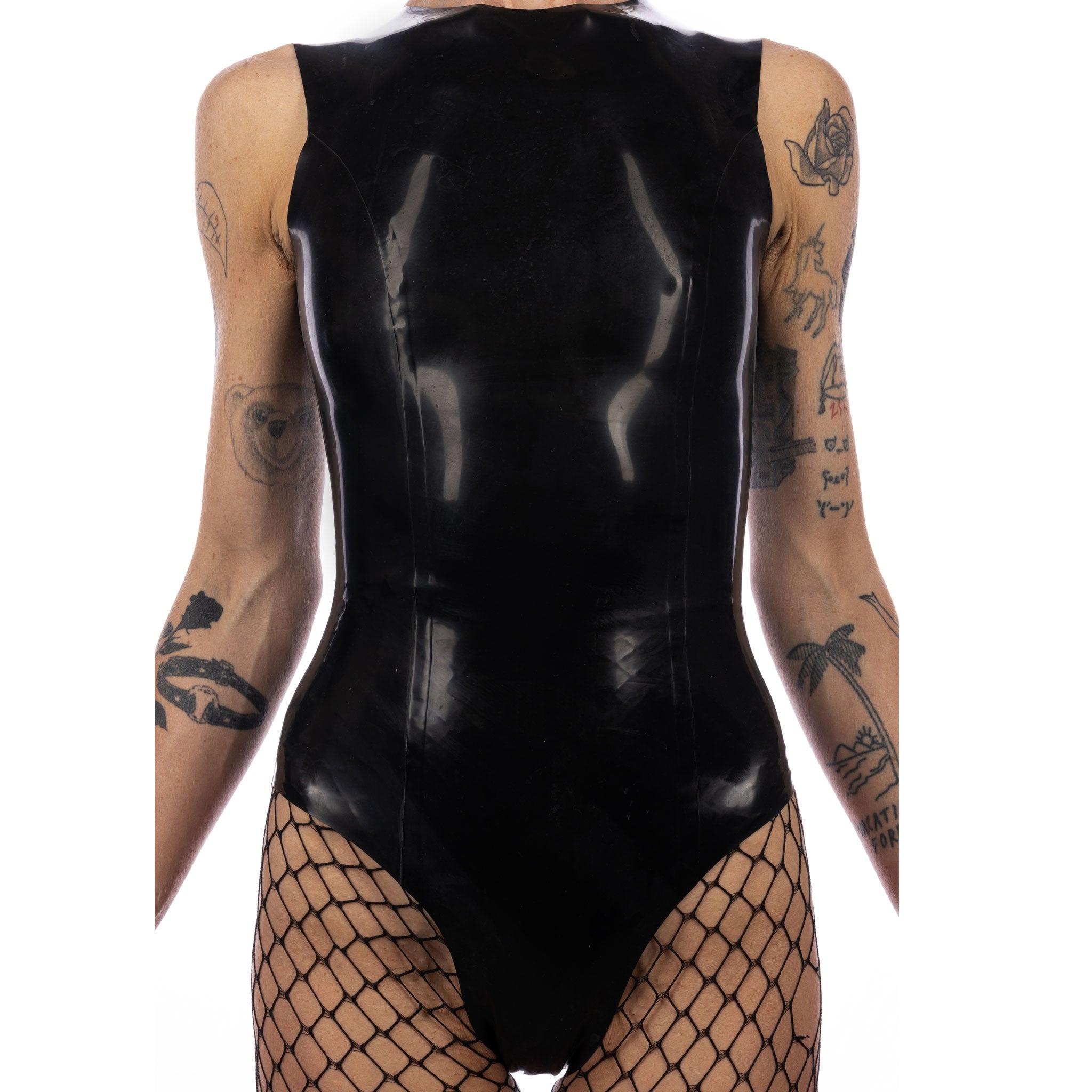 Black Latex Bodysuit with Back Zipper - Size Small