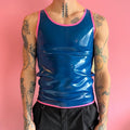 Transparent Blue Latex Tank Top with Pink Trim - Small