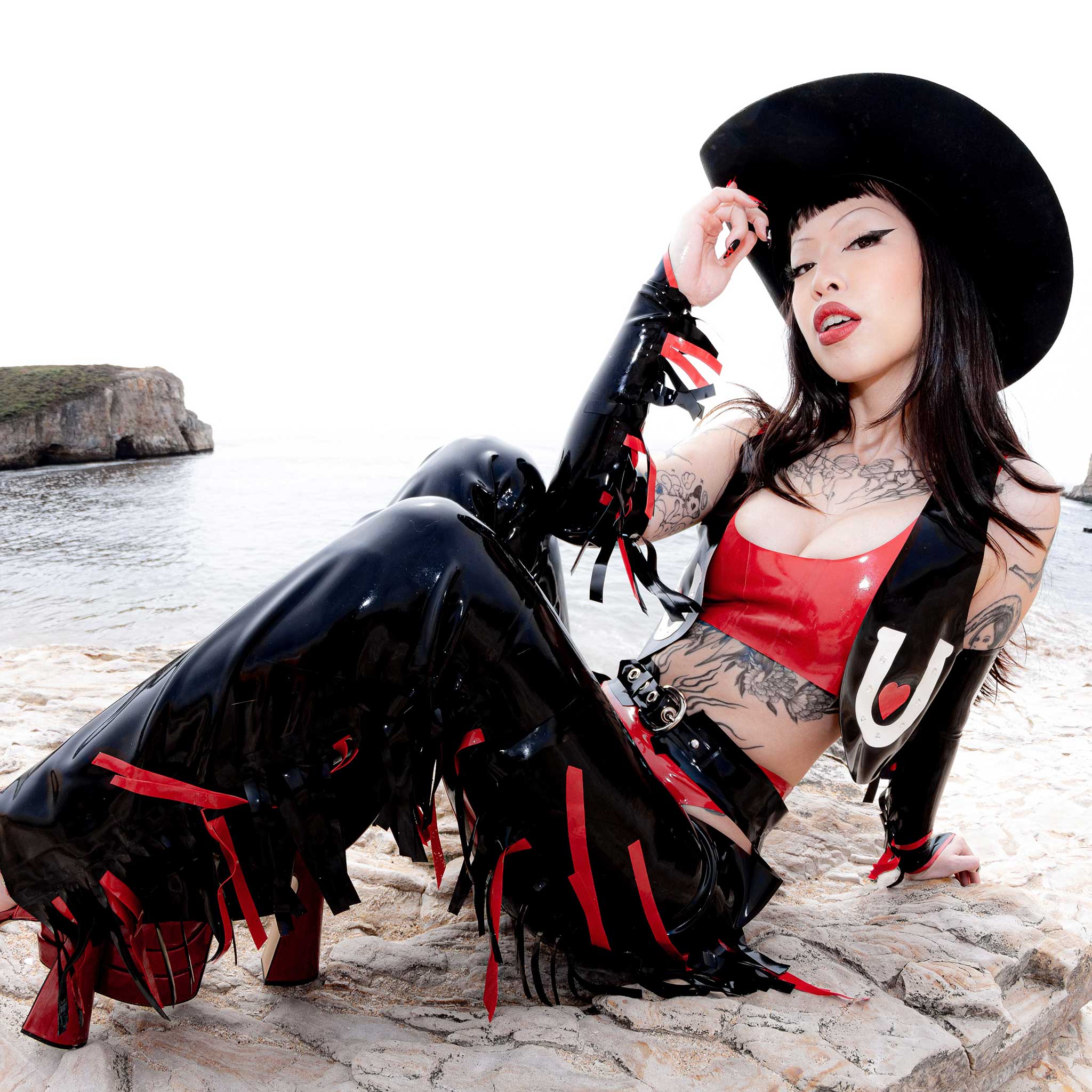 Custom Latex Horseshoe & Heart Applique Vest, Gloves and Chaps