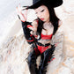 Latex Horseshoe & Heart Applique Vest, Crop Top, Thong, Fringe Gloves and Flared Chaps Set