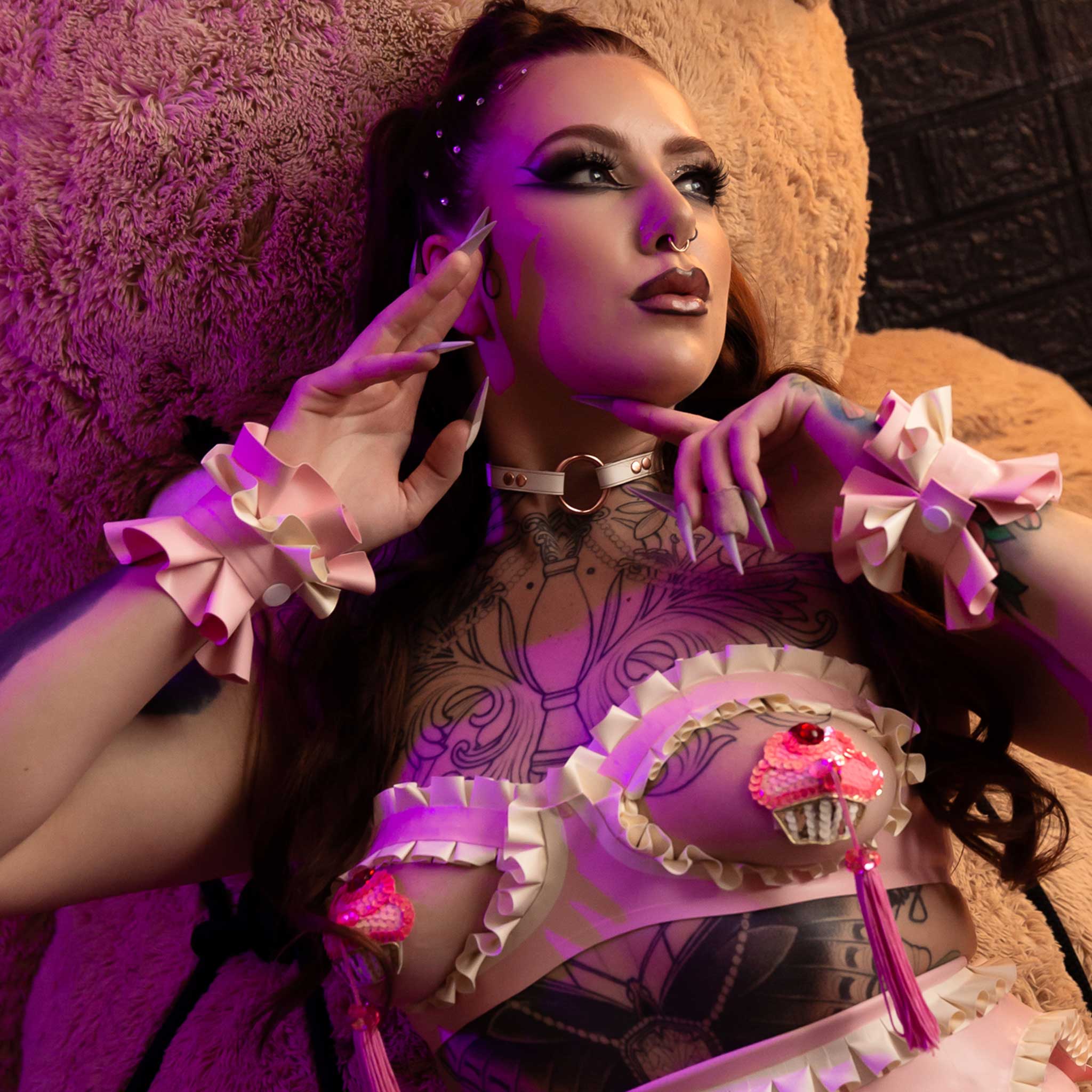 Custom Pink and White Latex Ruffle Set