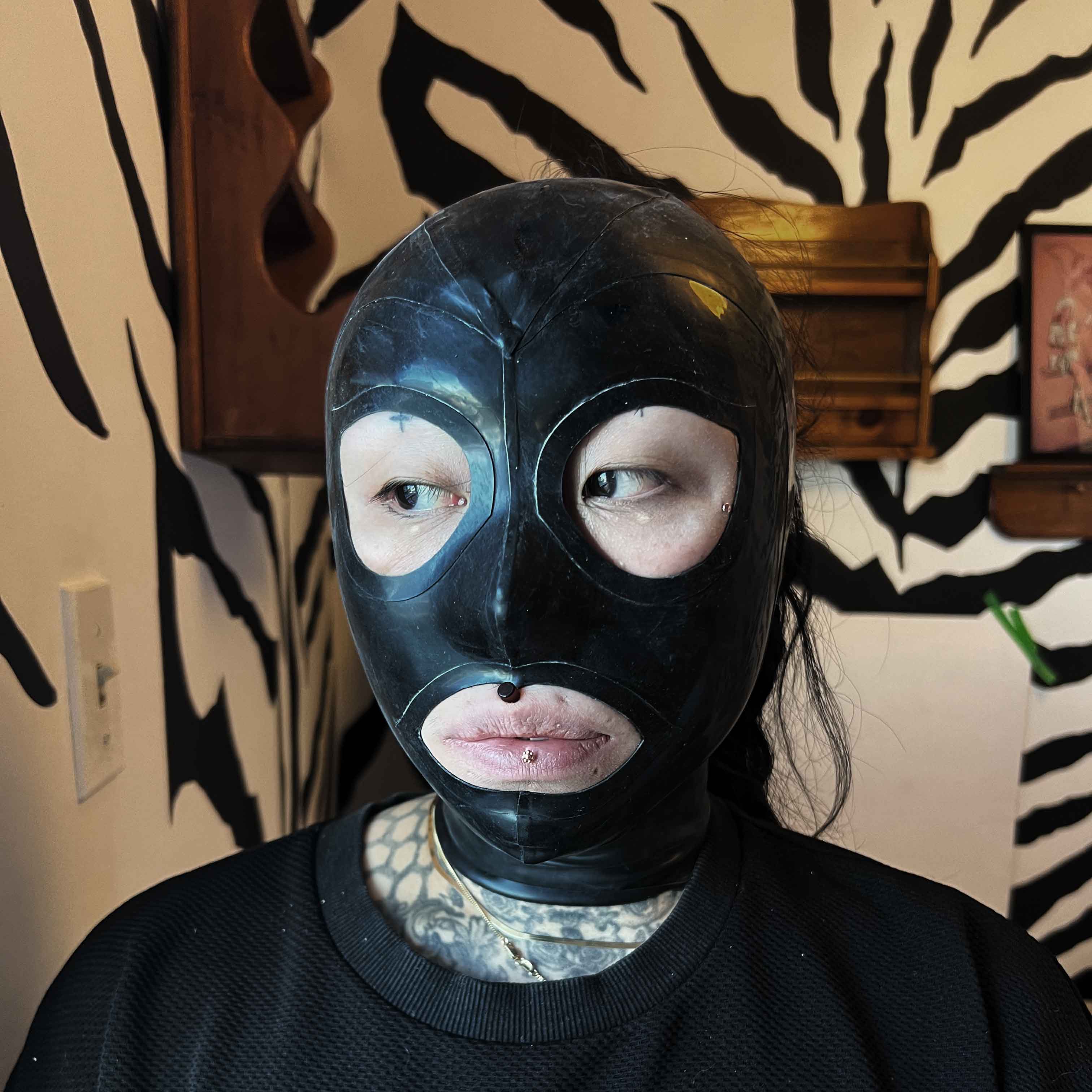 Custom Black Latex Hood with Hair Opening