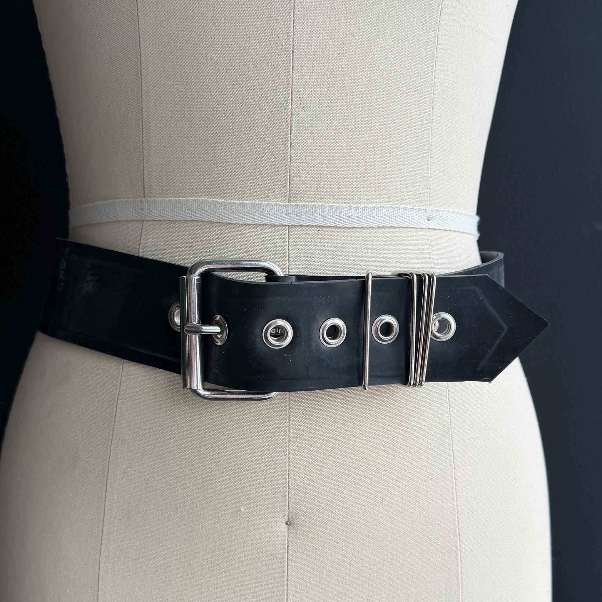 Latex belt with Silver Belt Buckle and Hardware - Waist 30-33"