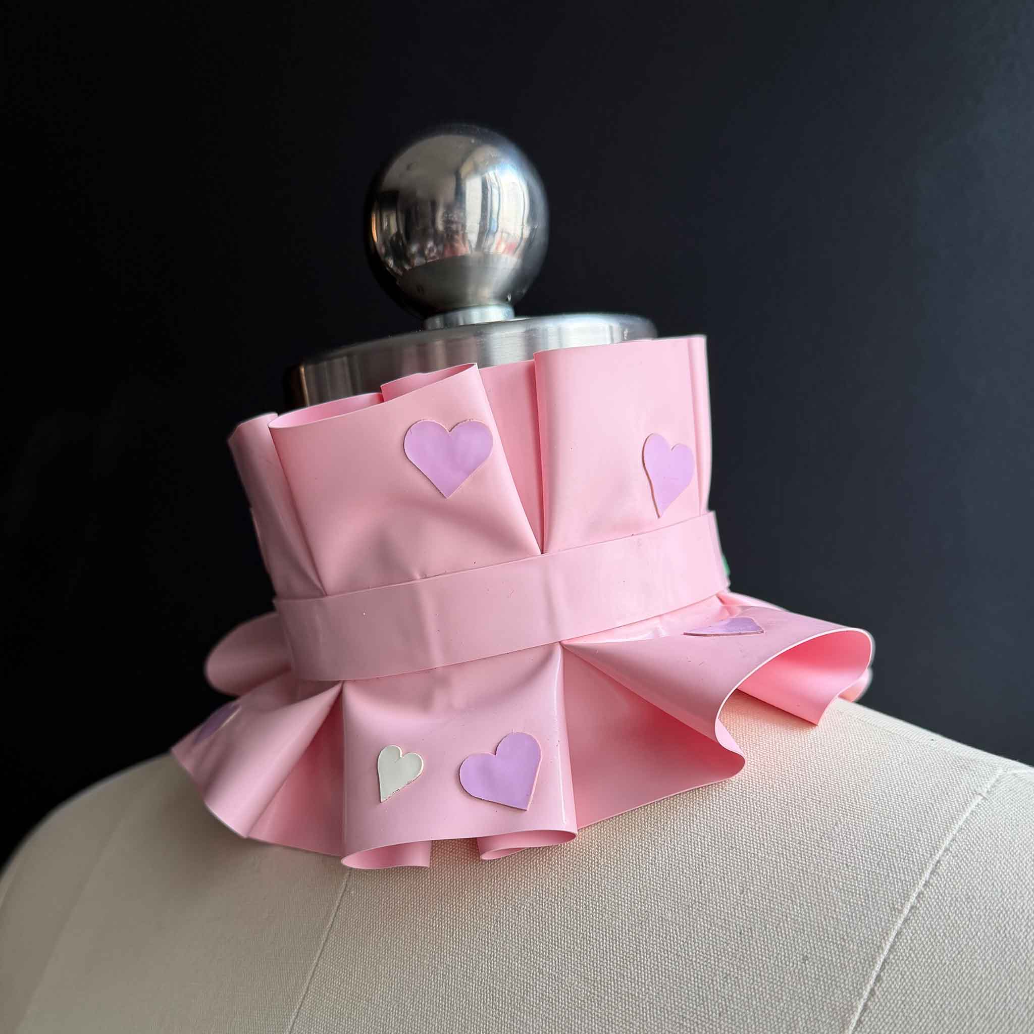 Baby Pink Latex Ruffle Collar with Hearts - Neck 12-13"