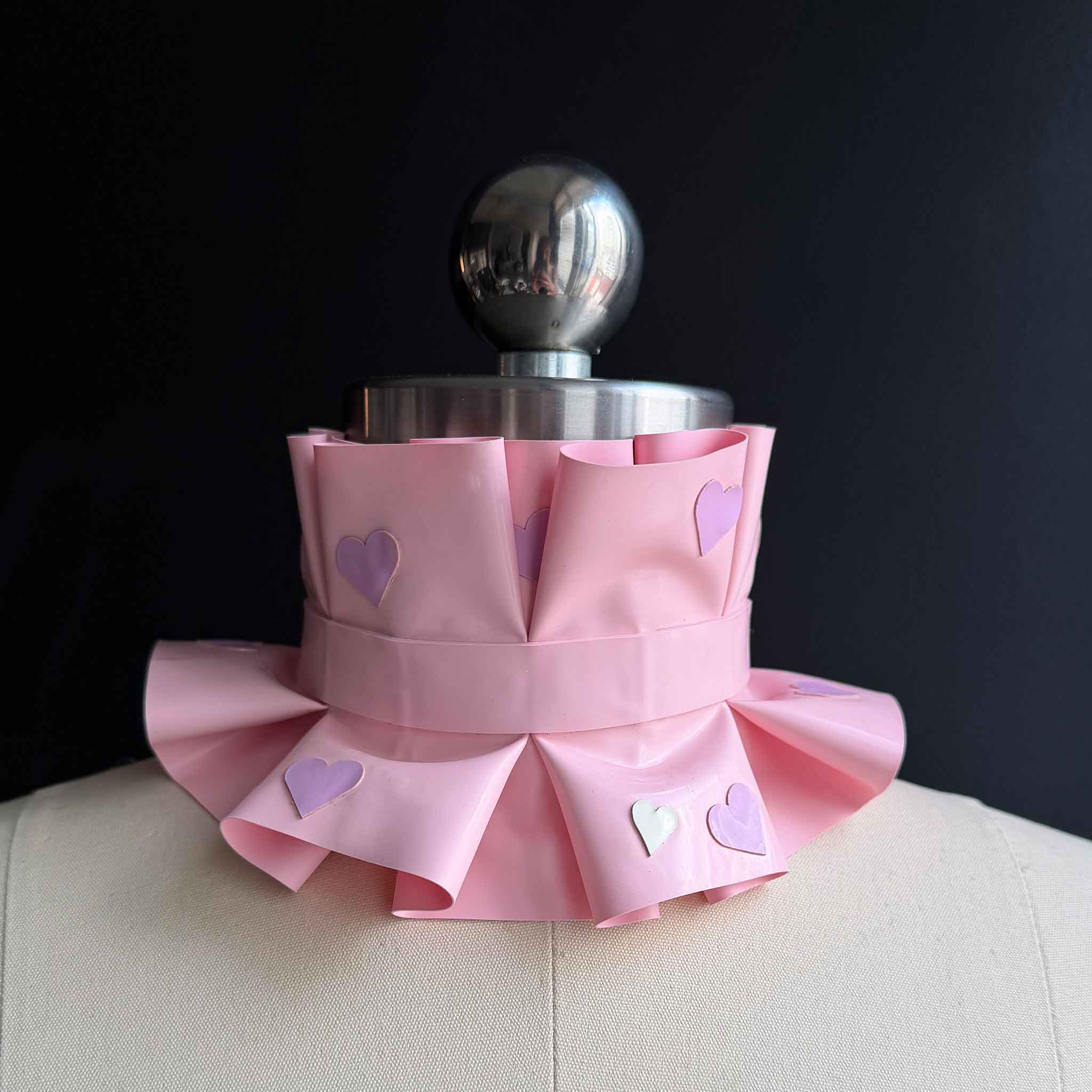 Baby Pink Latex Ruffle Collar with Hearts - Neck 12-13"