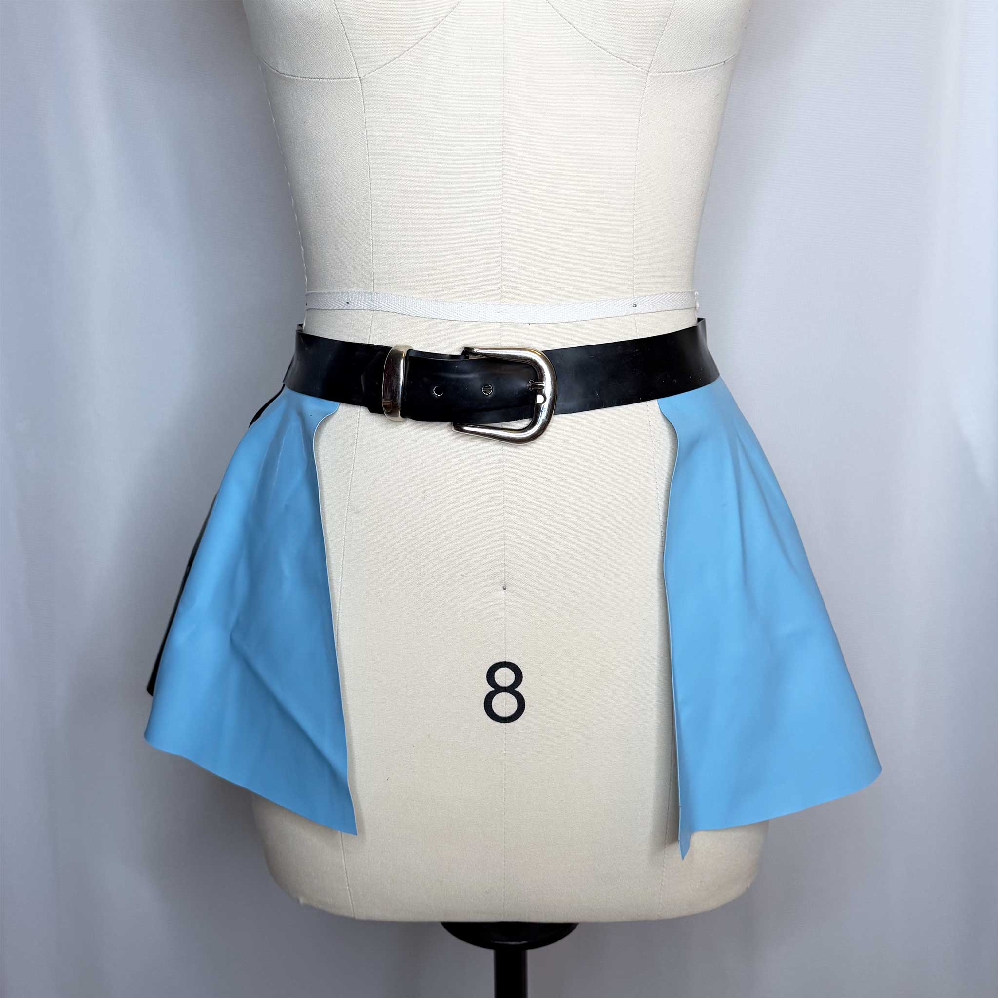 Baby Blue and Black Latex Belted Skirt - Waist 27"