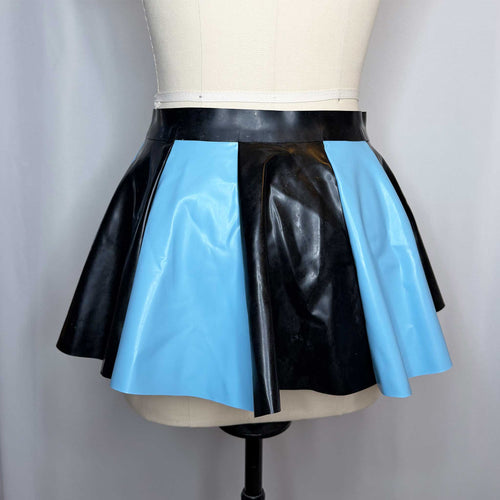 Baby Blue and Black Latex Belted Skirt - Waist 27"