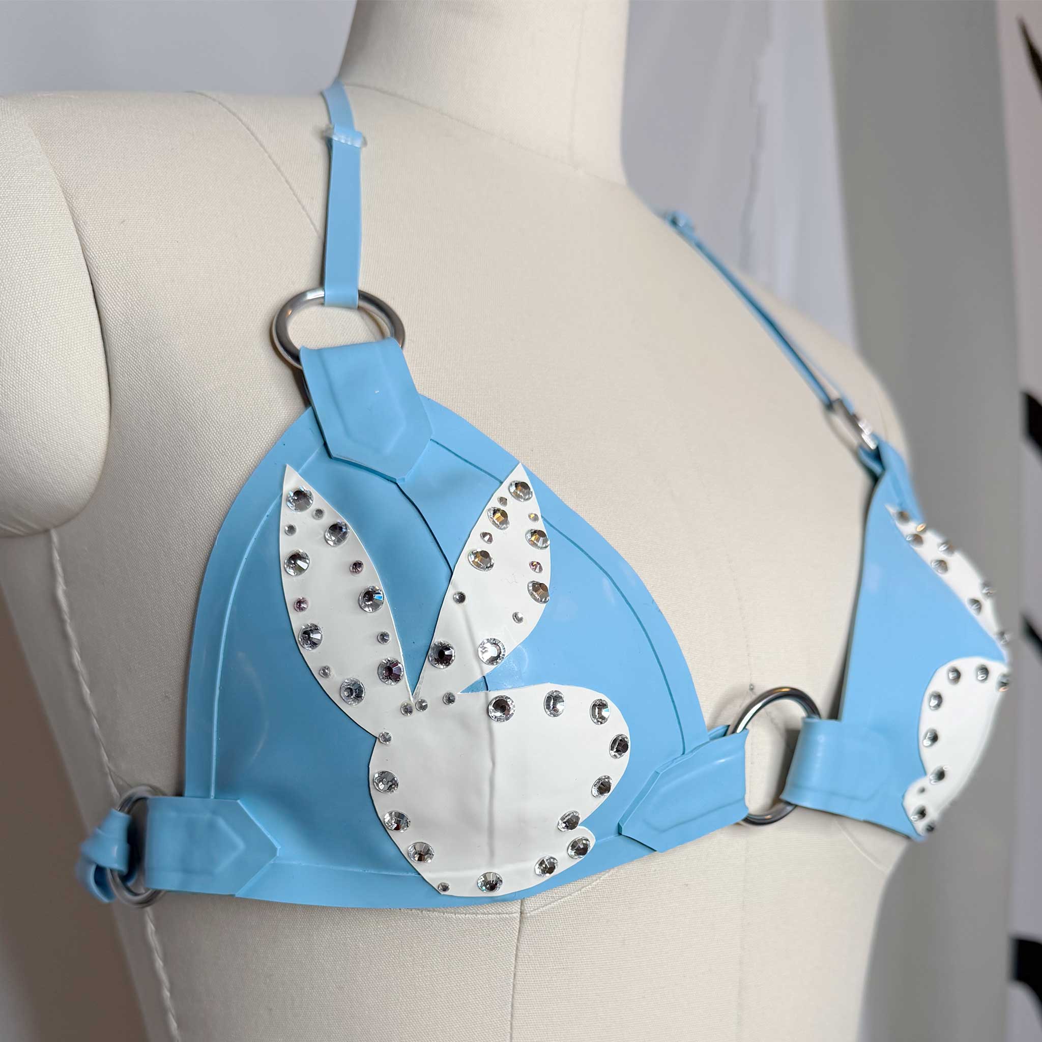 Baby Blue Playboy Bunny Latex Bra - Small/Medium