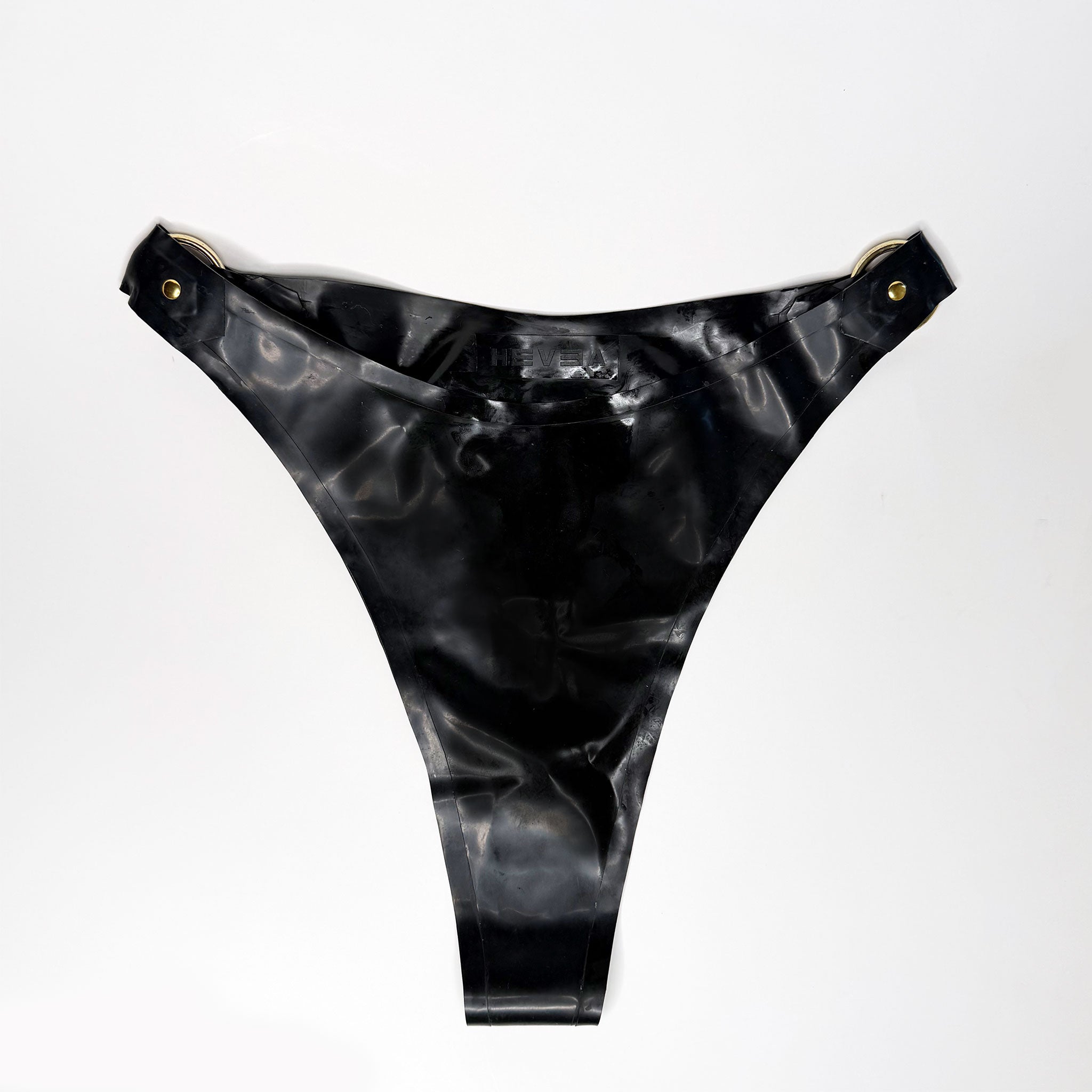 Black Latex O-Ring Thong with Gold Hardware - Waist 30"