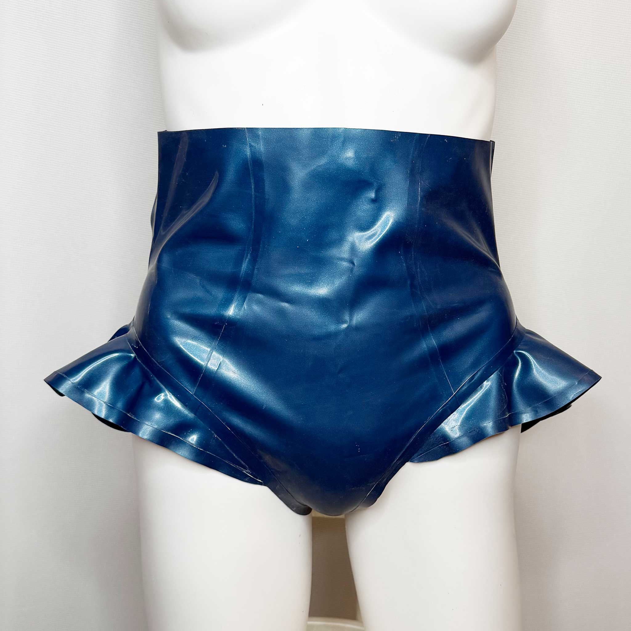 Metallic Blue Latex Wavy Ruffle Bottoms - Waist 28"