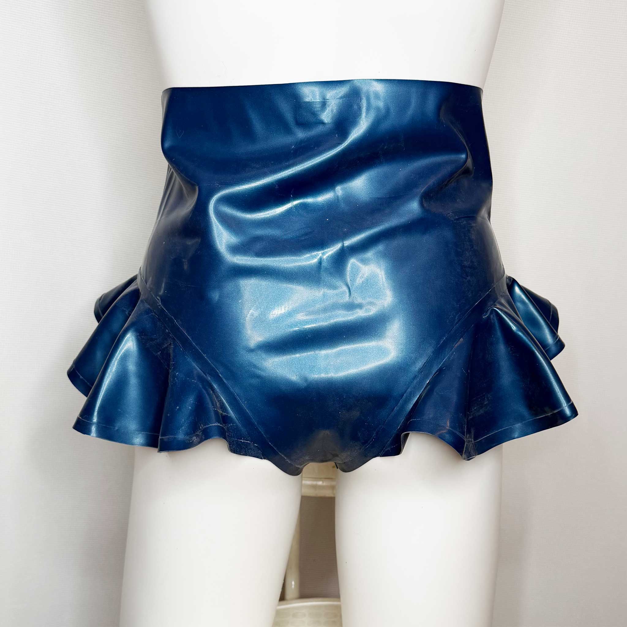 Metallic Blue Latex Wavy Ruffle Bottoms - Waist 28"