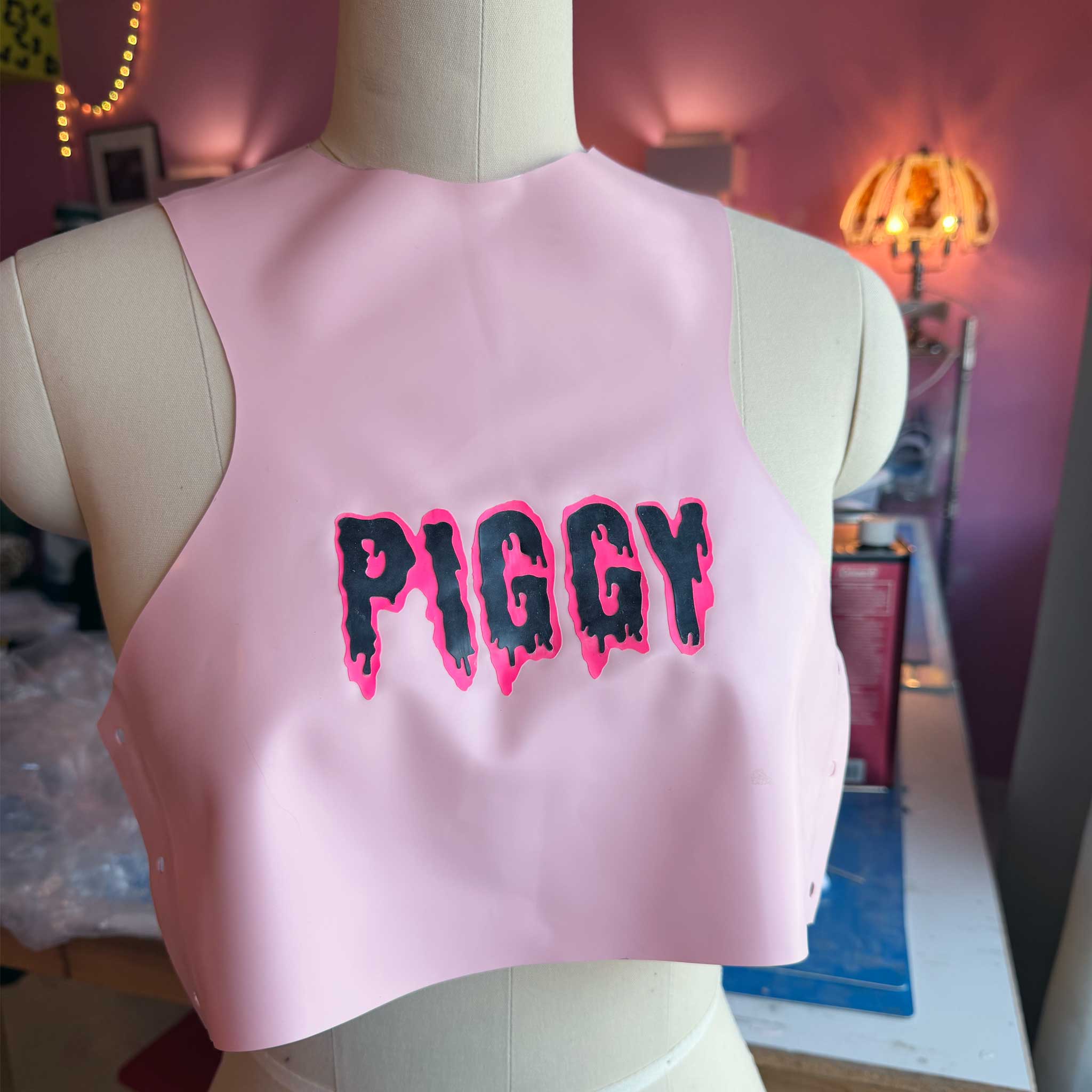 'Piggy' Baby Pink Latex Crop Top - Size M/L