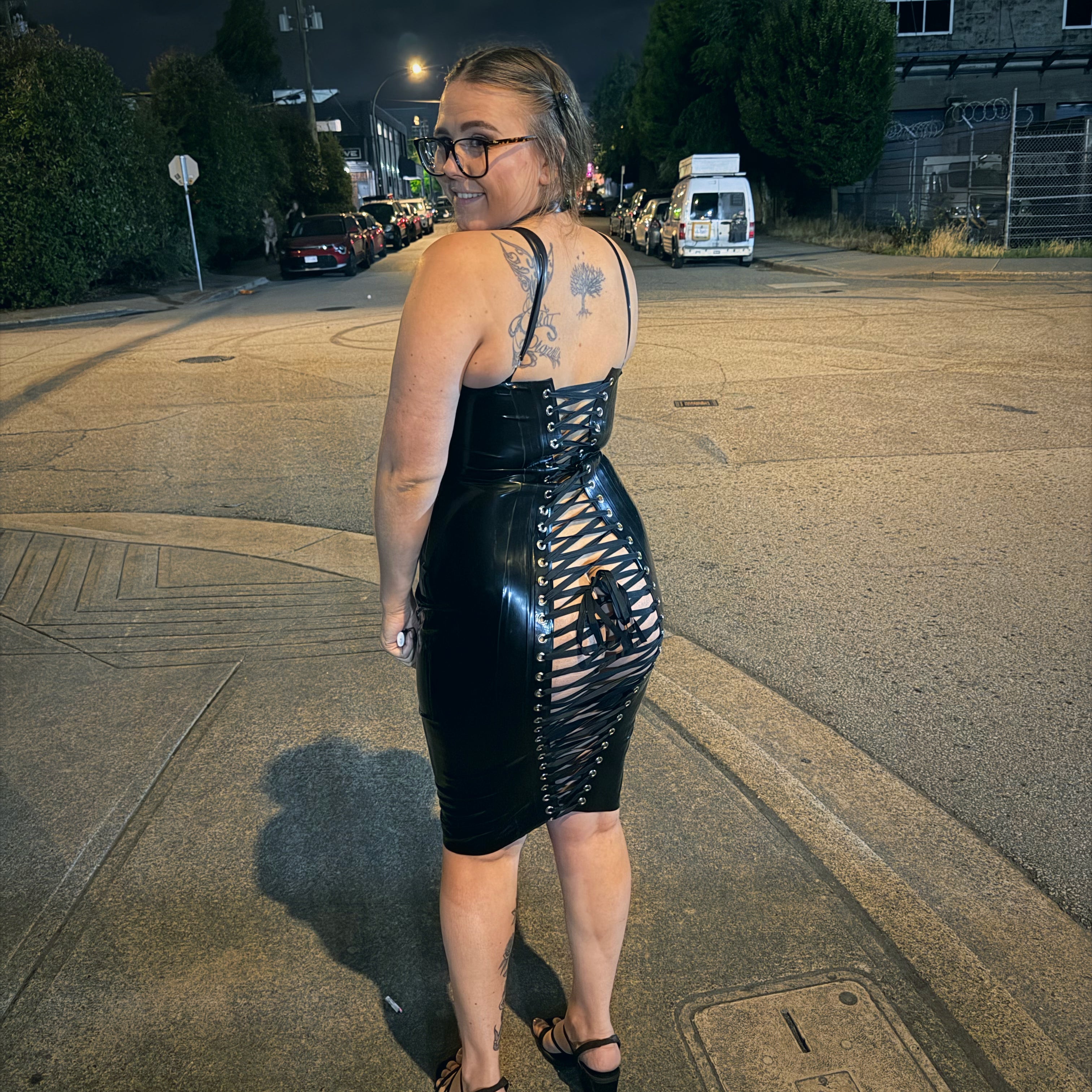 Vintage-inspired Retro Latex Lace-up Dress