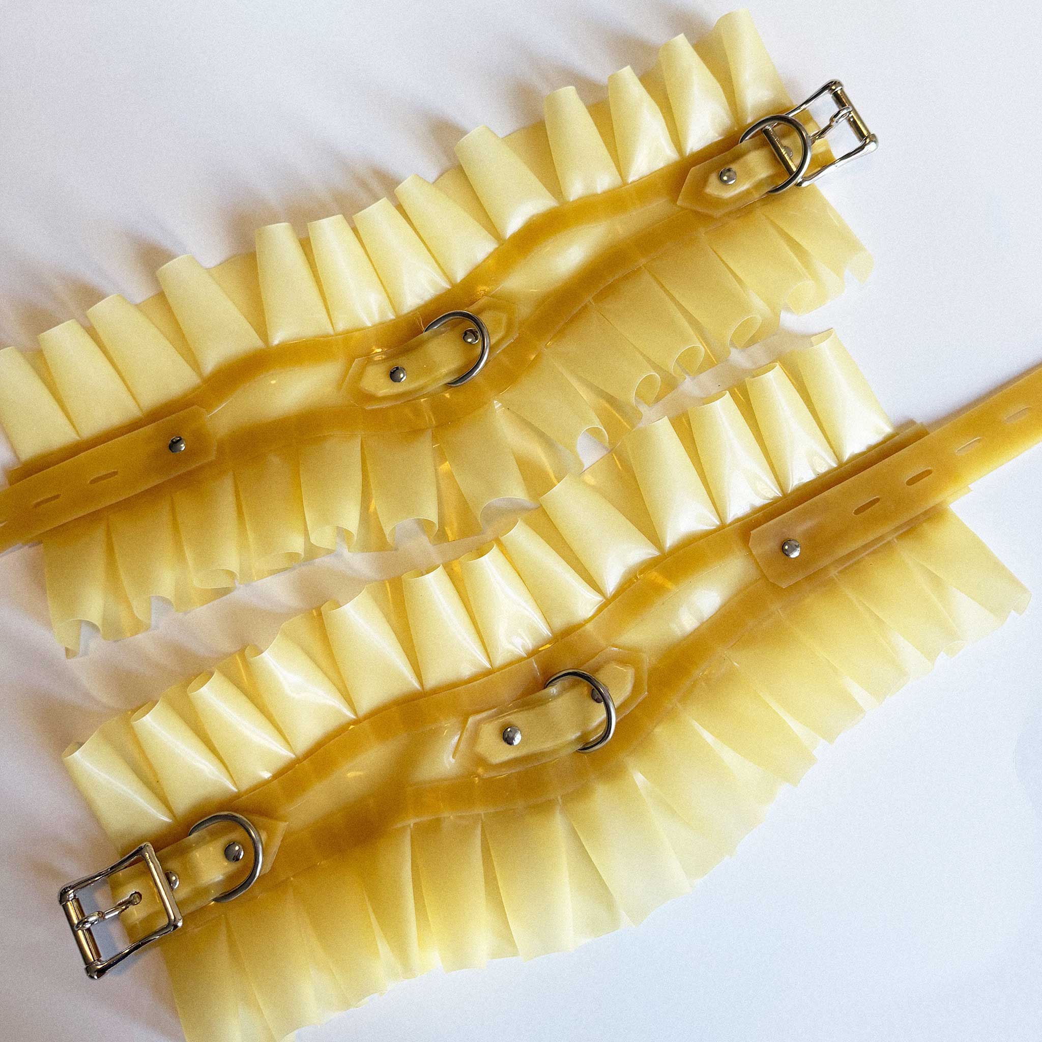 Latex Curved Bondage Ruffle Bicep Cuffs
