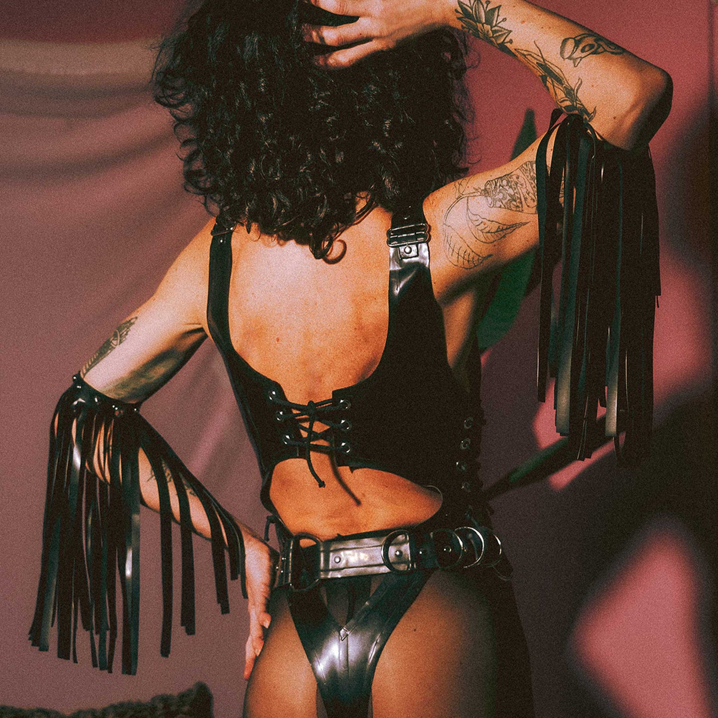 Studded Latex Fringe Armbands