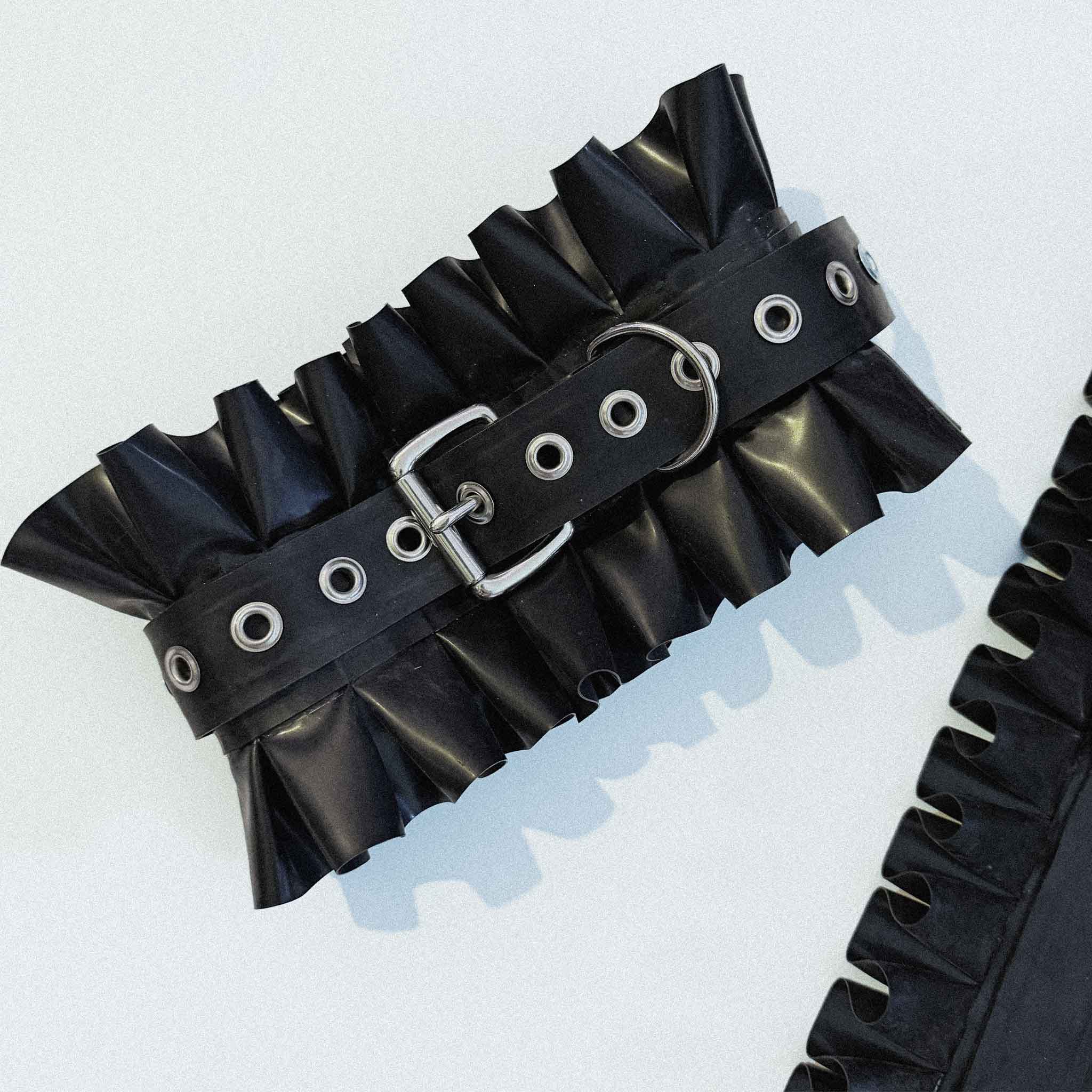 Latex Ruffle Thigh Cuffs with D-Rings - Ready to Ship