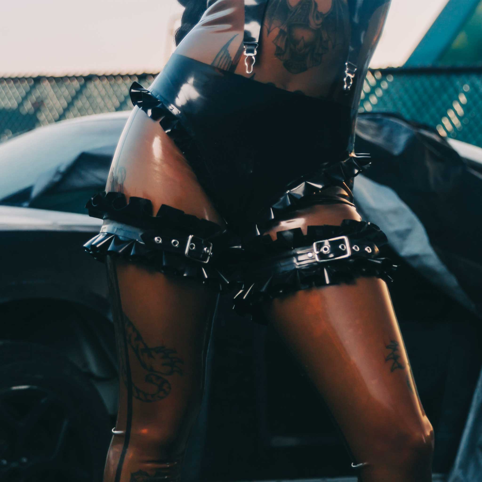 Latex Ruffle Thigh Cuffs with Buckle