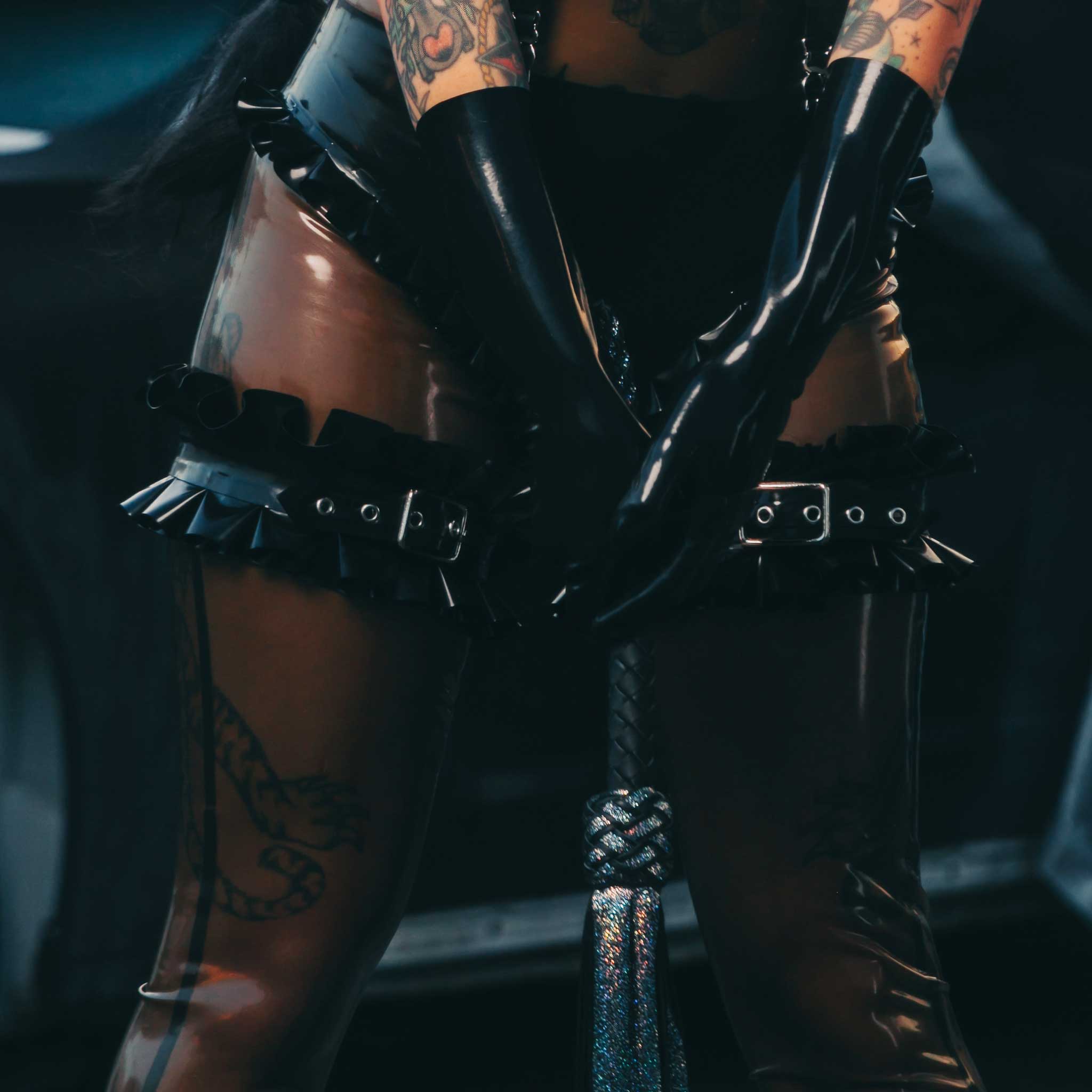 Latex Ruffle Thigh Cuffs with Buckle