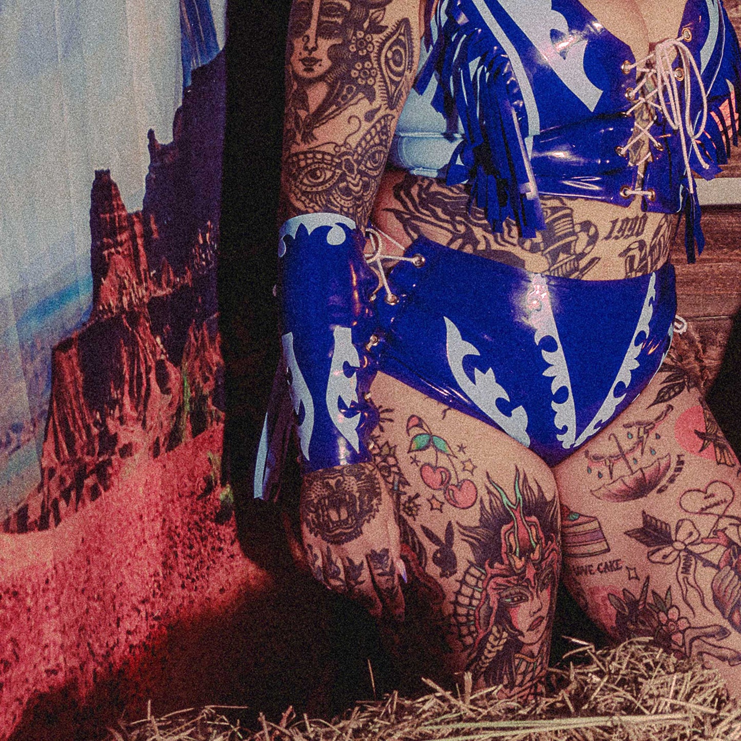 Baby's Saloon Western Cowboy Latex Lace Up Fringe Gloves