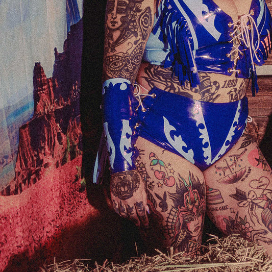 Baby's Saloon Western Cowboy Latex Lace Up Fringe Gloves