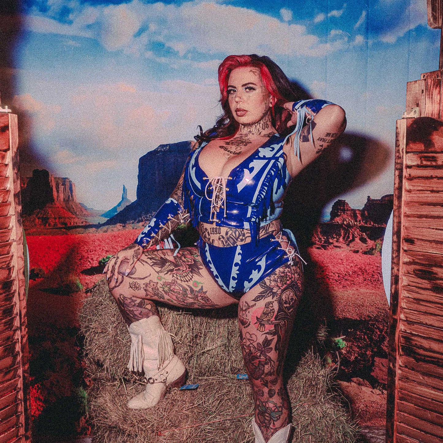 Baby's Saloon Western Cowboy Latex Lace Up Fringe Hotpants