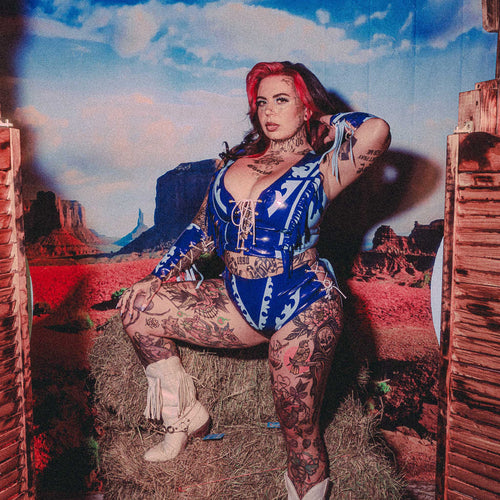 Baby's Saloon Western Cowboy Latex Lace Up Fringe Hotpants