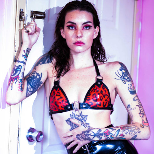 Leopard Print Latex O-Ring Bra (Made to Order)