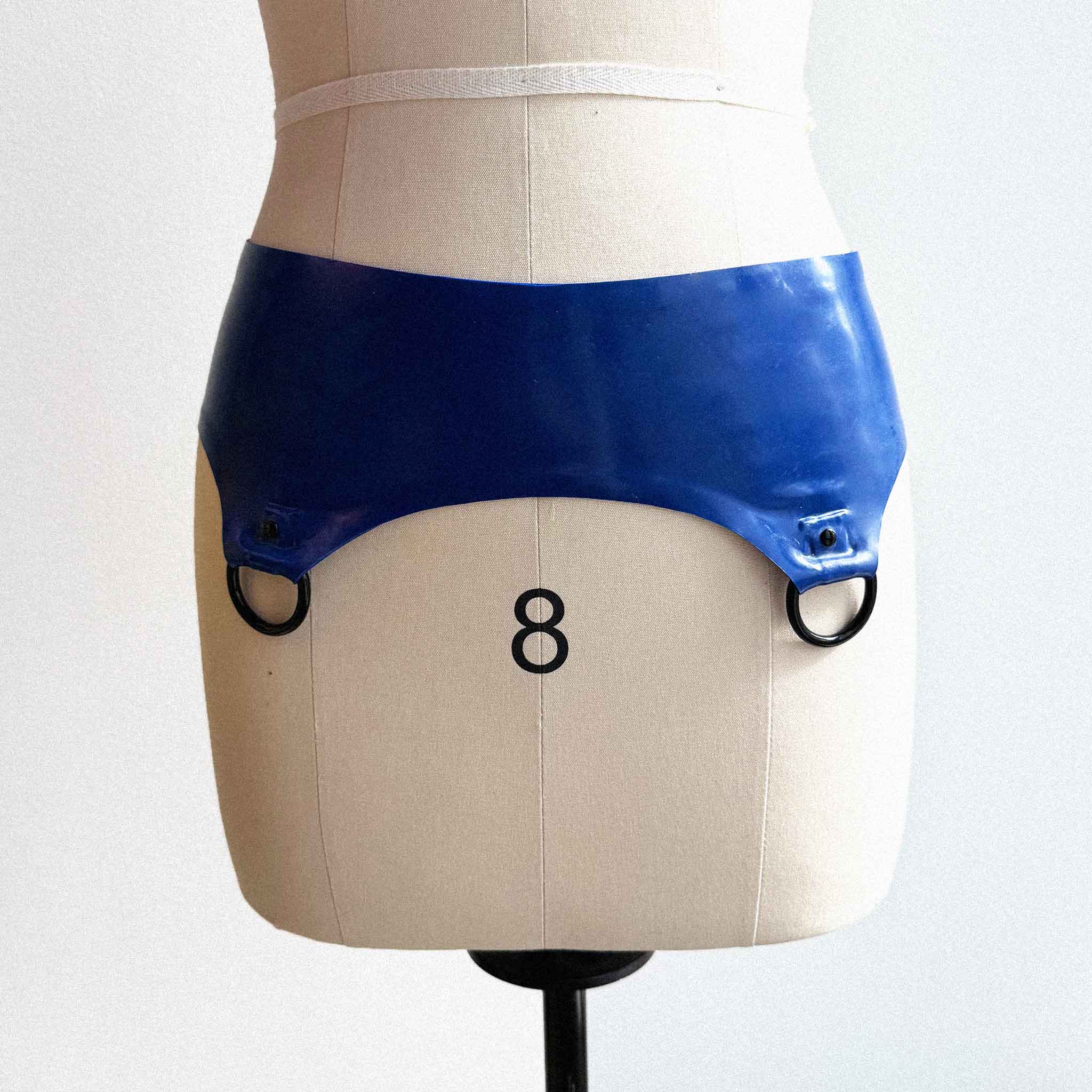 Royal Blue Latex Lower Harness with Black Hardware - READY TO SHIP