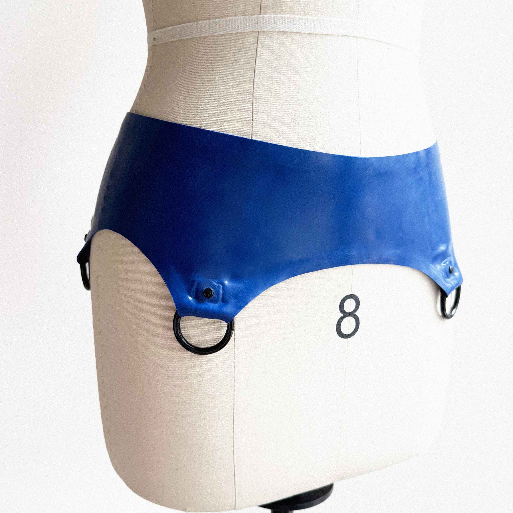 Royal Blue Latex Lower Harness with Black Hardware - READY TO SHIP