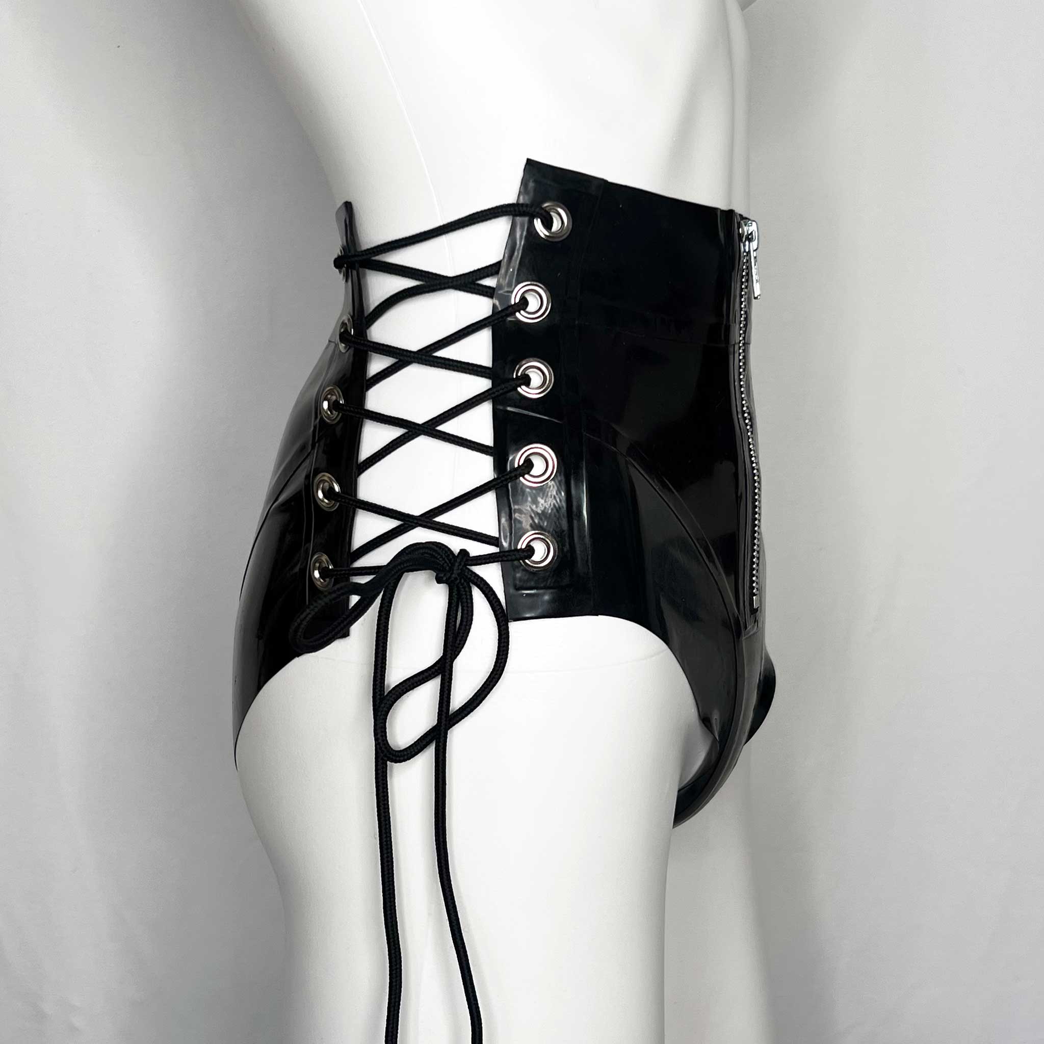 High Rise Side Lace-Up Latex Hotpants