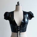 Puff Sleeve Latex Cropped Blouse