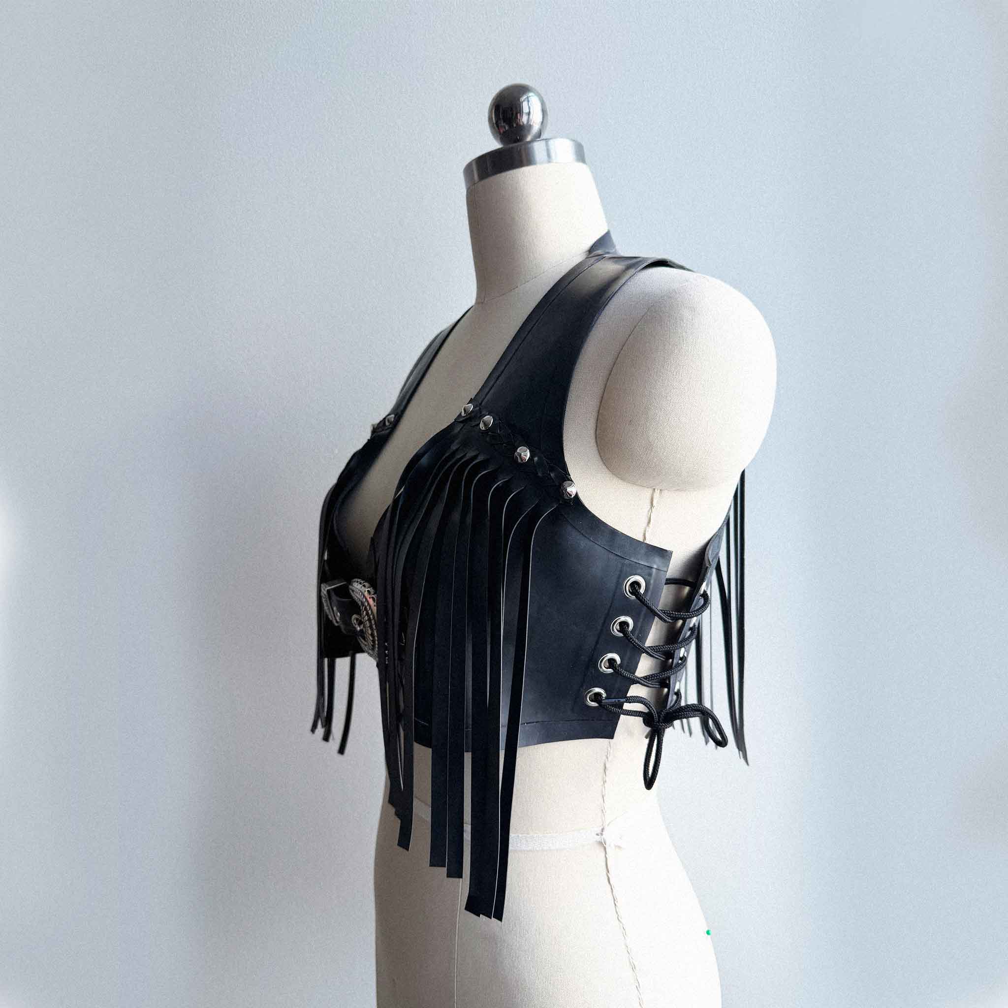 Latex Vest with Fringe and Buckles