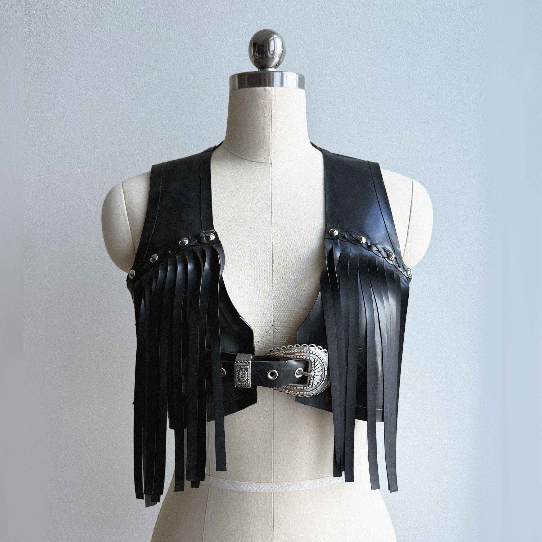 Latex Vest with Fringe and Buckles