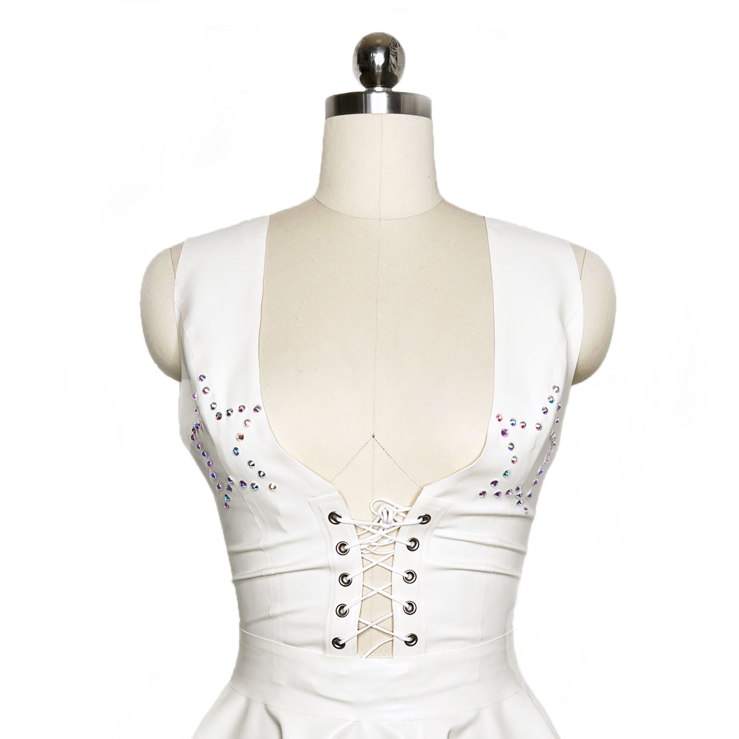 White Latex Rhinestone Star Vest