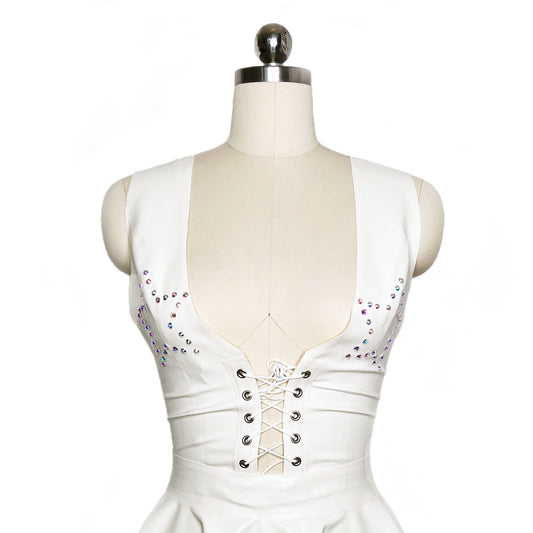 White Latex Rhinestone Star Vest