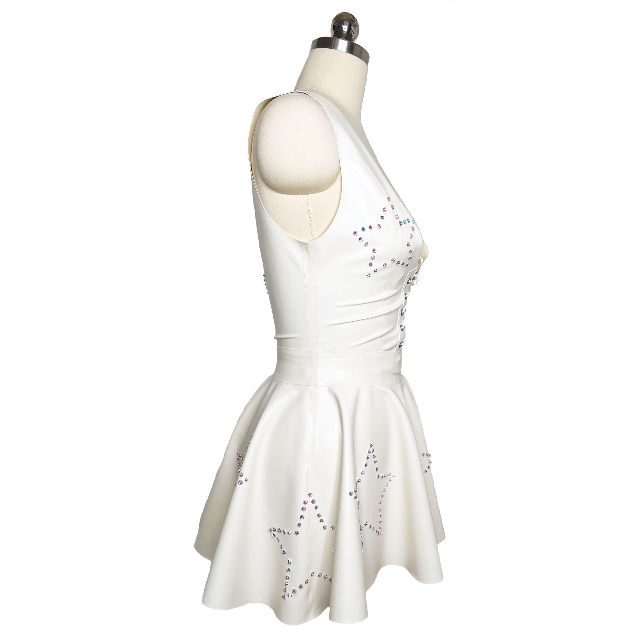 White Latex Rhinestone Star Vest and Circle Skirt Set