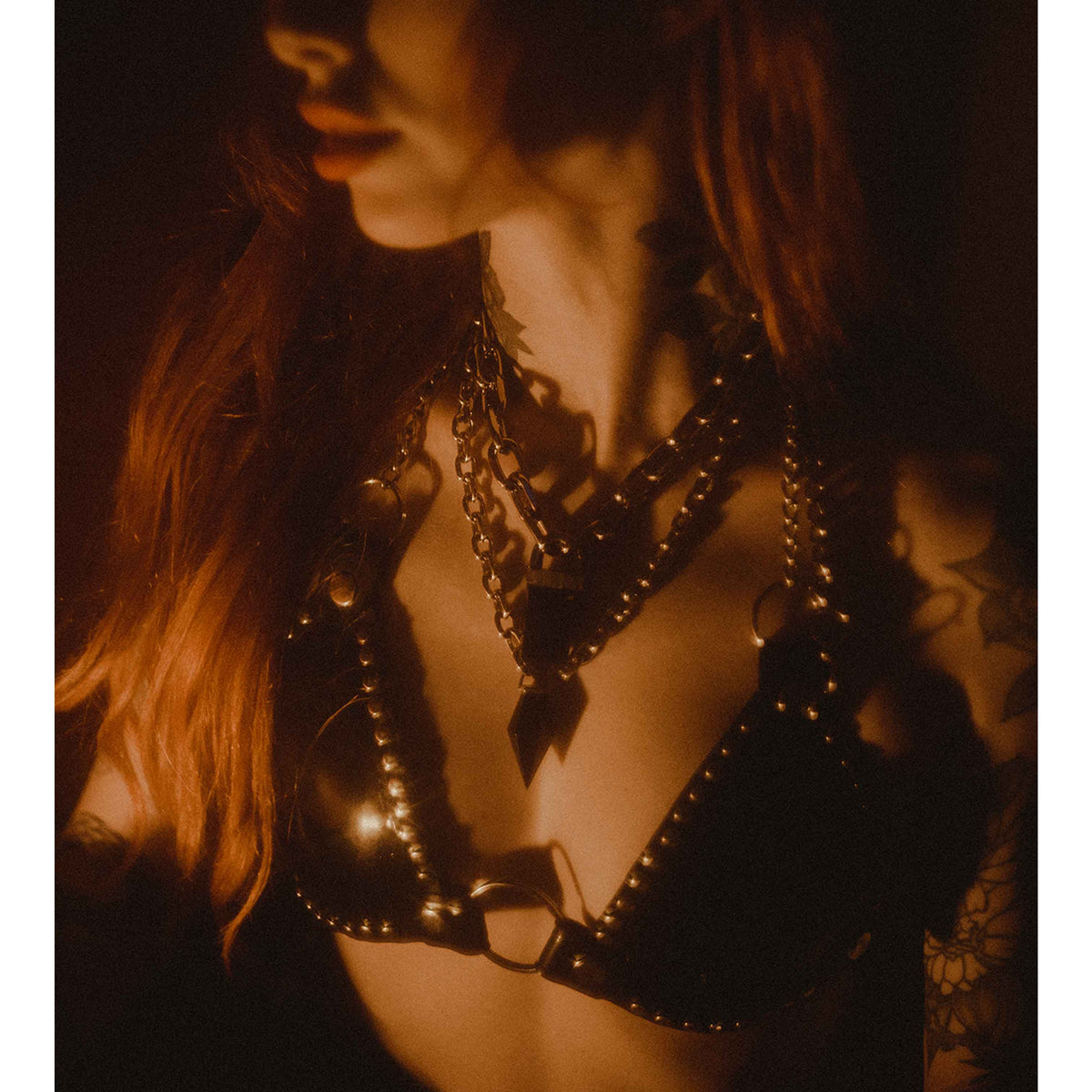 Studded Latex Chain Bra & Thong Set